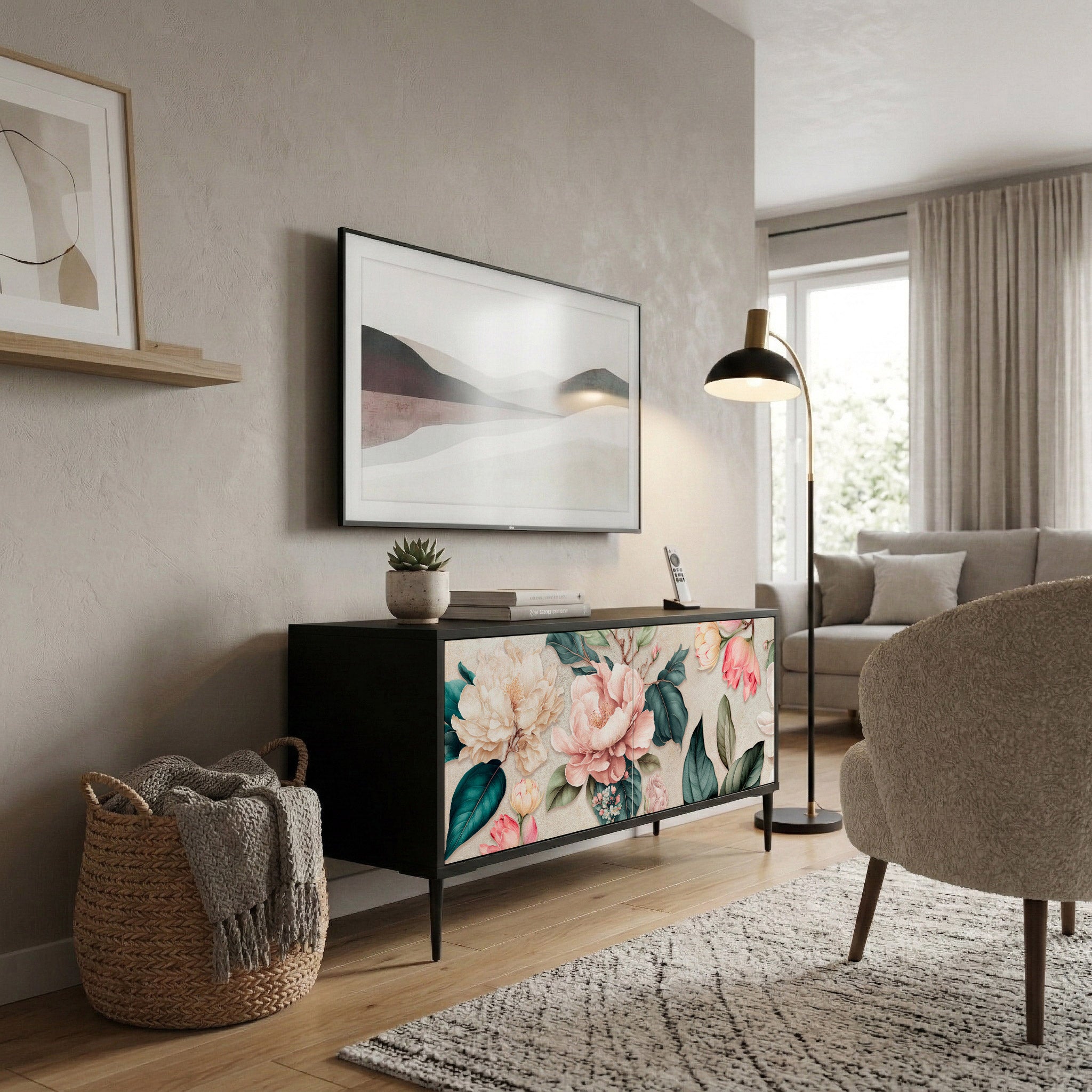 FLORAL GRACE Mueble de TV Compacto de 2 puertas