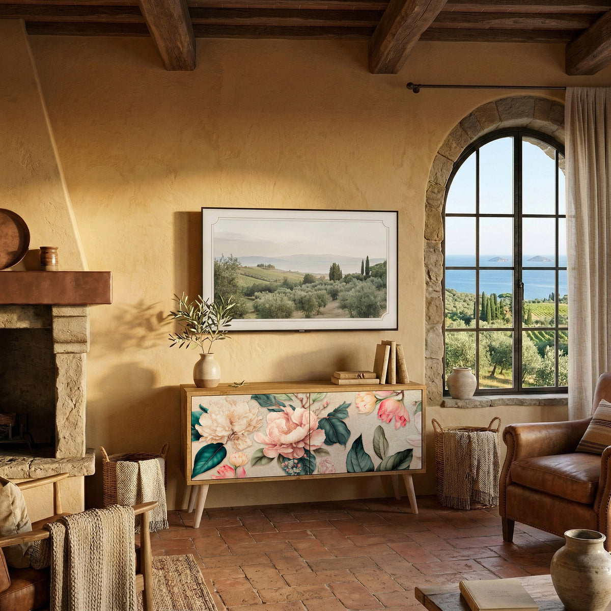 FLORAL GRACE Mueble de TV Compacto de 2 puertas