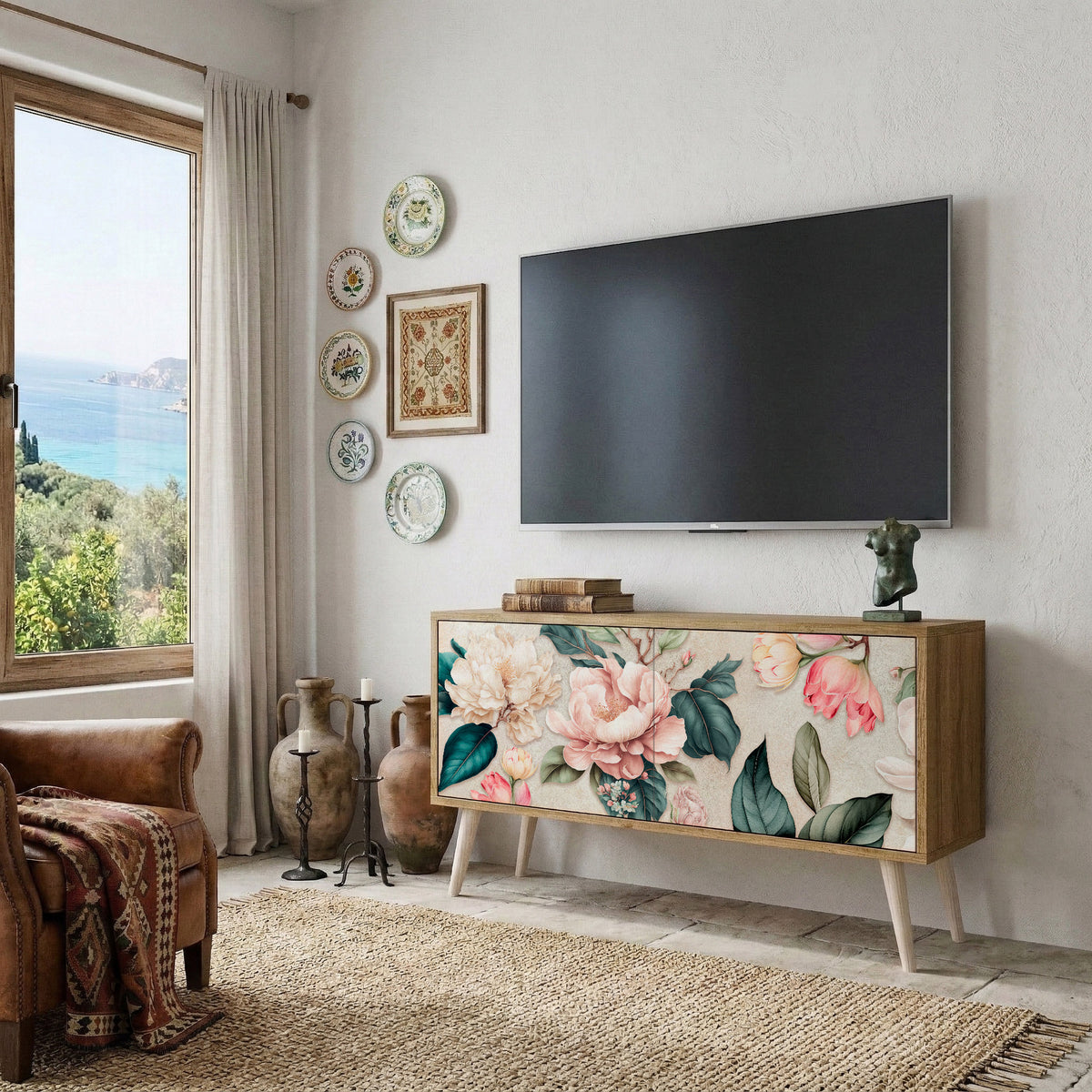 FLORAL GRACE Mueble de TV Compacto de 2 puertas