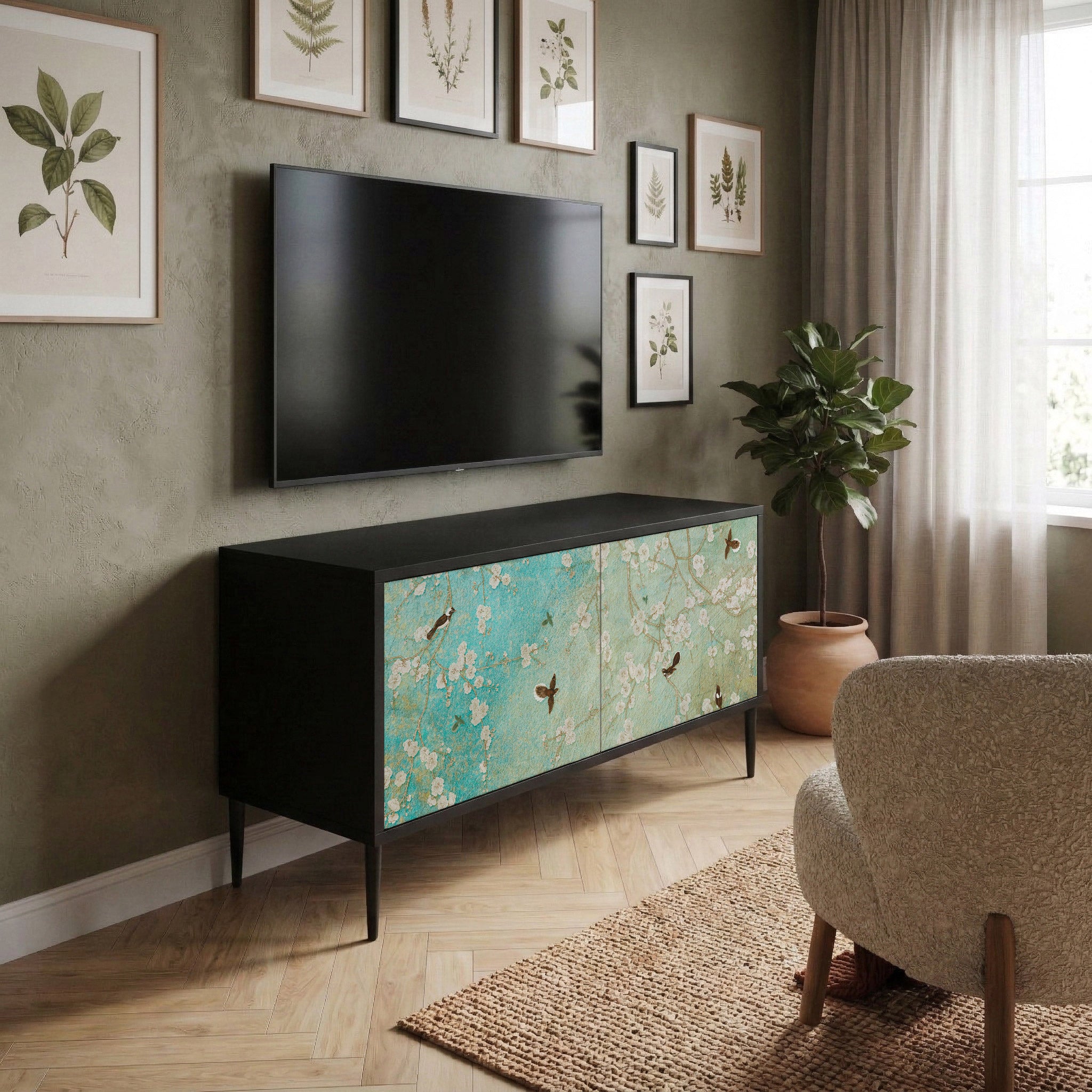 BLOOMING CHARM Mueble de TV Compacto de 2 puertas