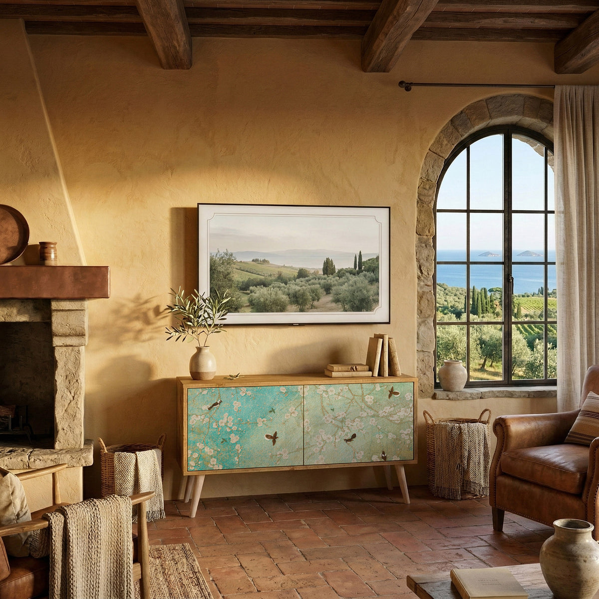 BLOOMING CHARM Mueble de TV Compacto de 2 puertas