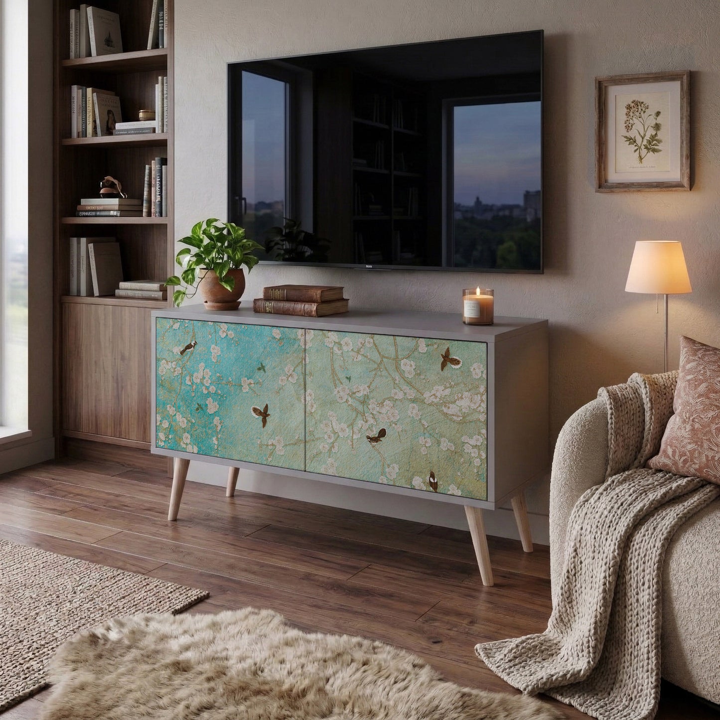 BLOOMING CHARM Mueble de TV Compacto de 2 puertas