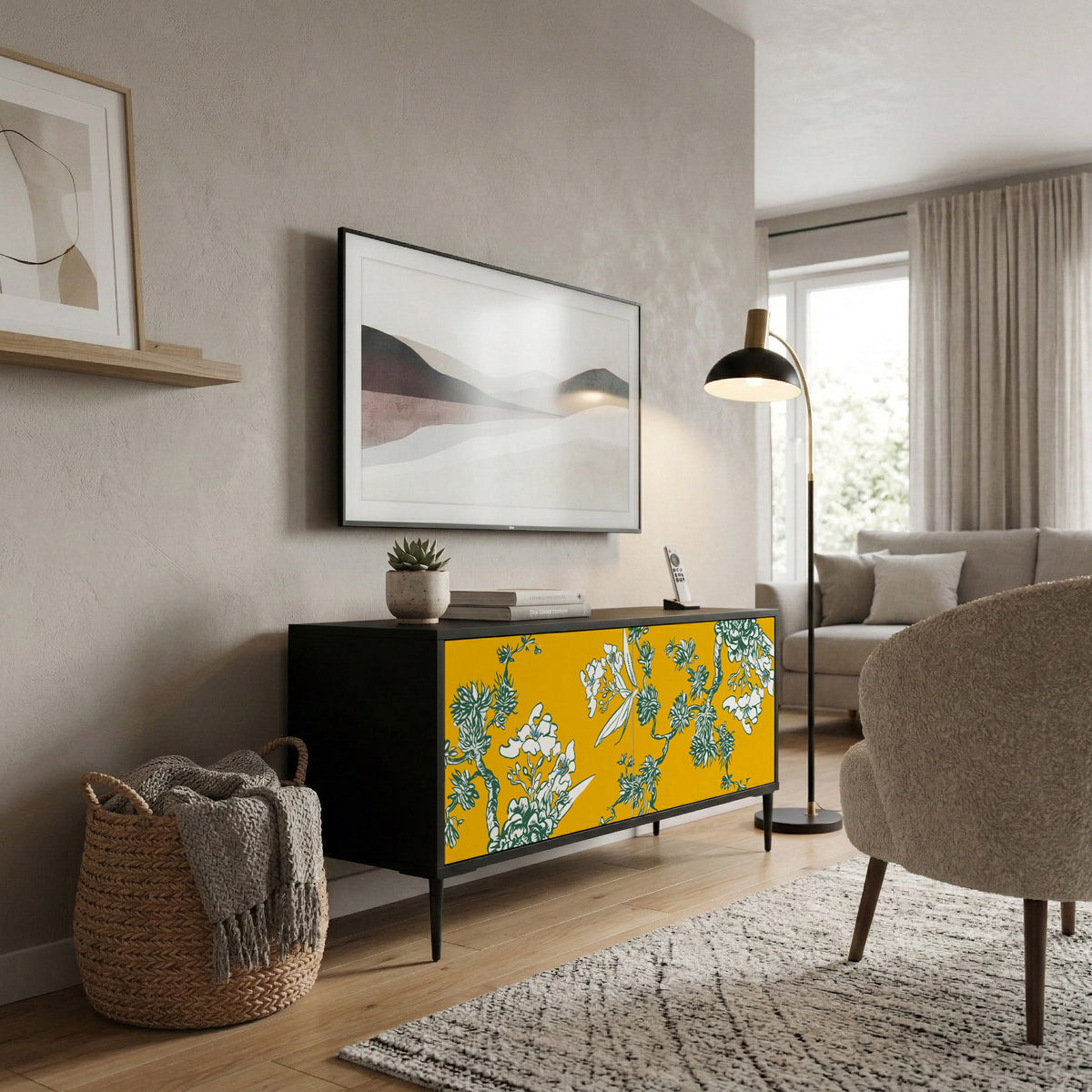 YELLOW CHINOISERIE Compact 2-Door TV Cabinet