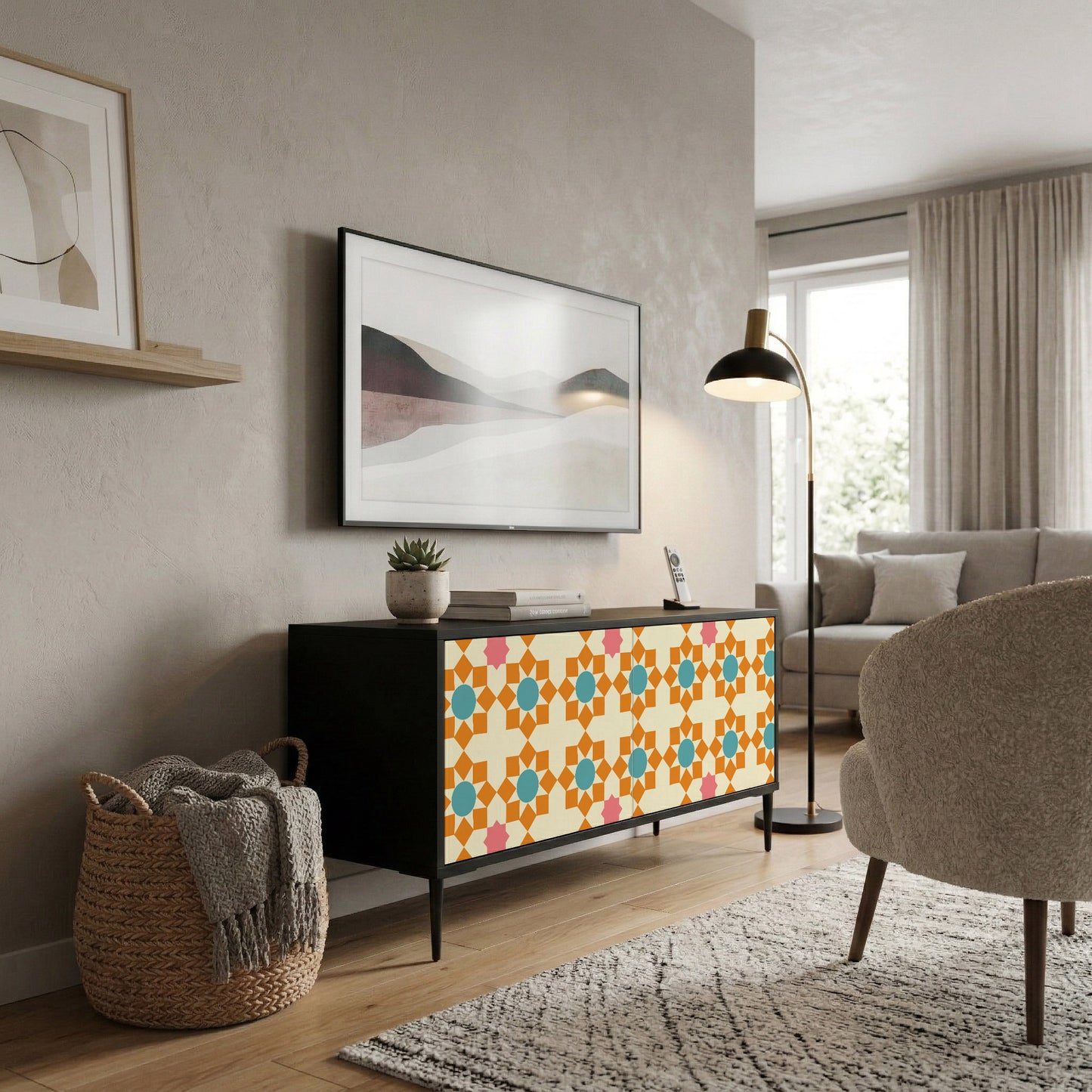 FLORAL DECOR Mueble de TV Compacto de 2 puertas