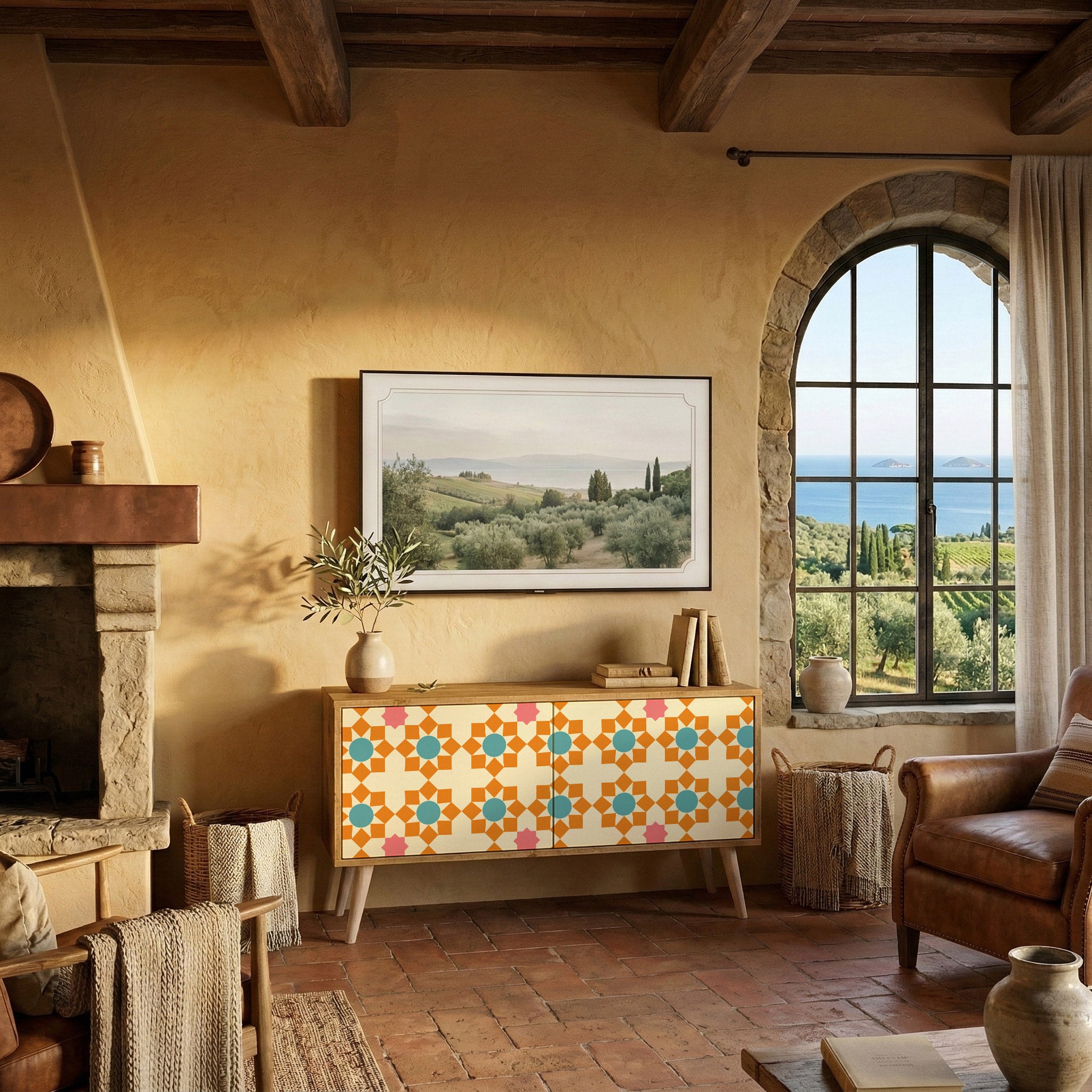 FLORAL DECOR Mueble de TV Compacto de 2 puertas