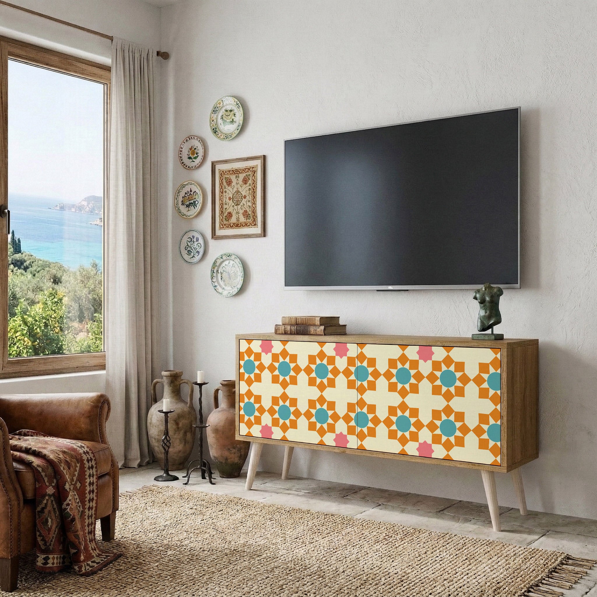 FLORAL DECOR Mueble de TV Compacto de 2 puertas