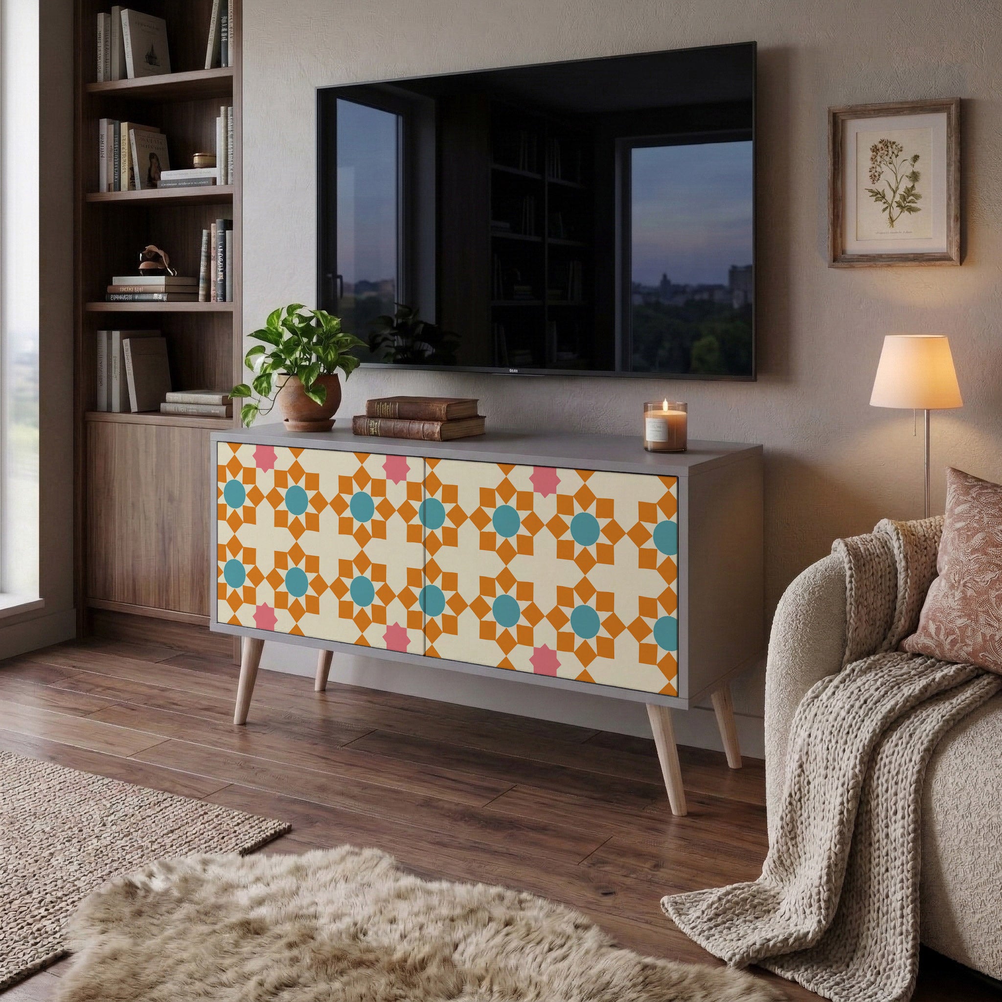 FLORAL DECOR Mueble de TV Compacto de 2 puertas