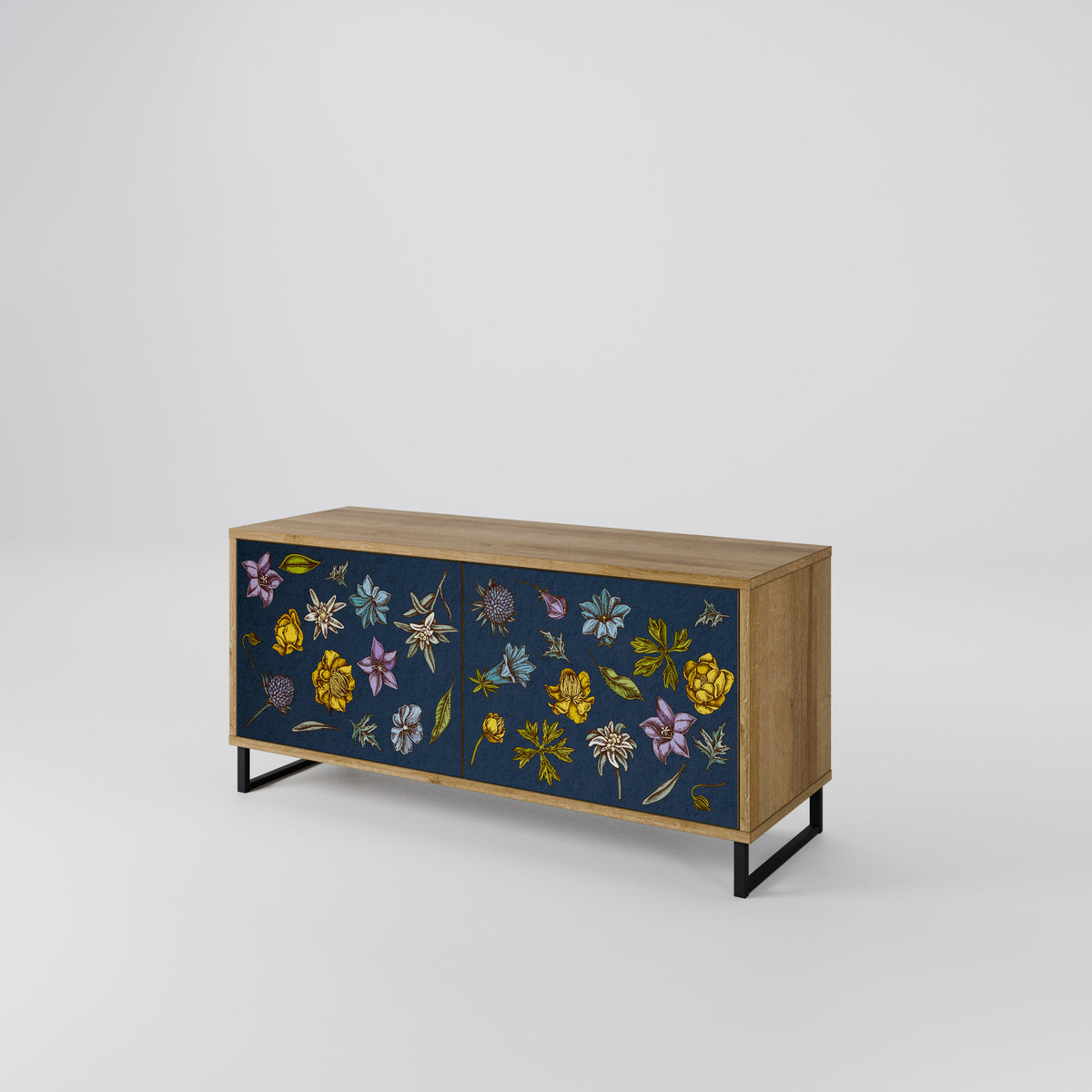 FLOWERS ON NAVY BLUE Mueble de TV Compacto de 2 puertas