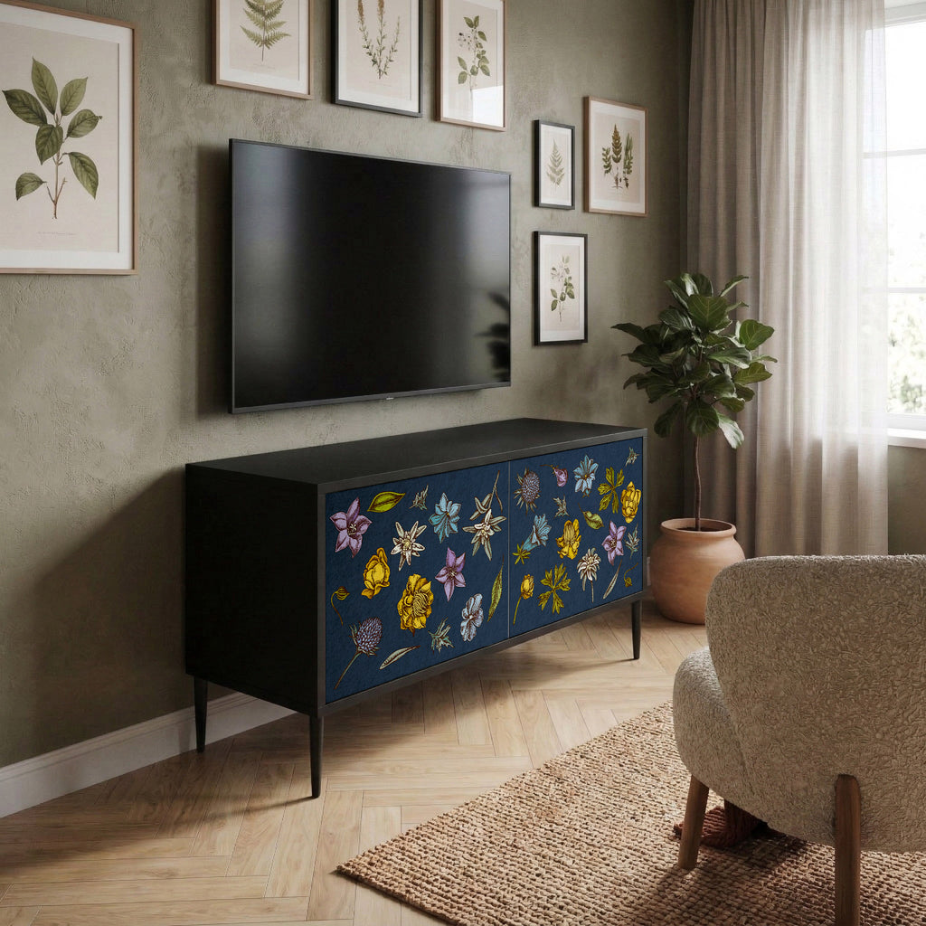 FLOWERS ON NAVY BLUE Mueble de TV Compacto de 2 puertas
