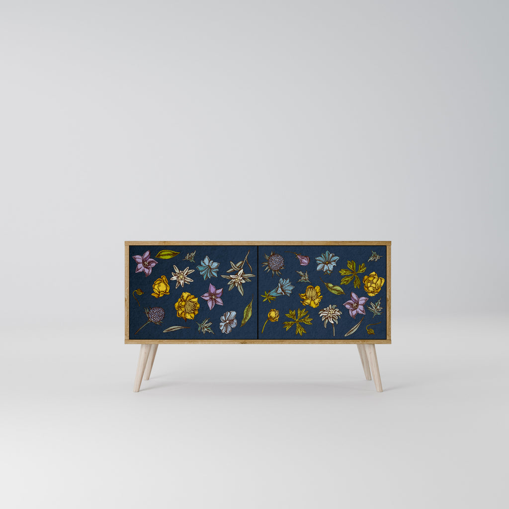 FLOWERS ON NAVY BLUE Mueble de TV Compacto de 2 puertas