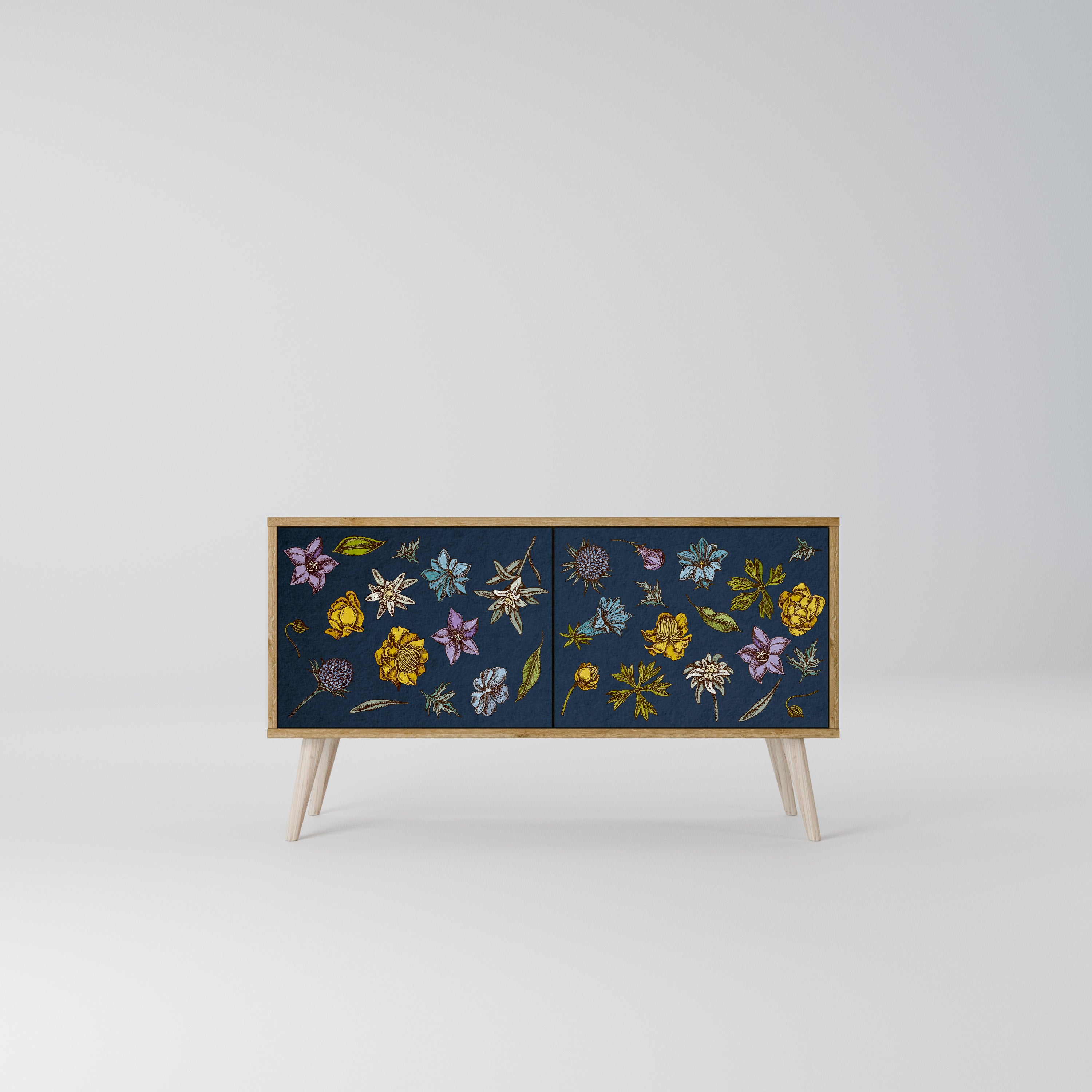FLOWERS ON NAVY BLUE Mueble de TV Compacto de 2 puertas
