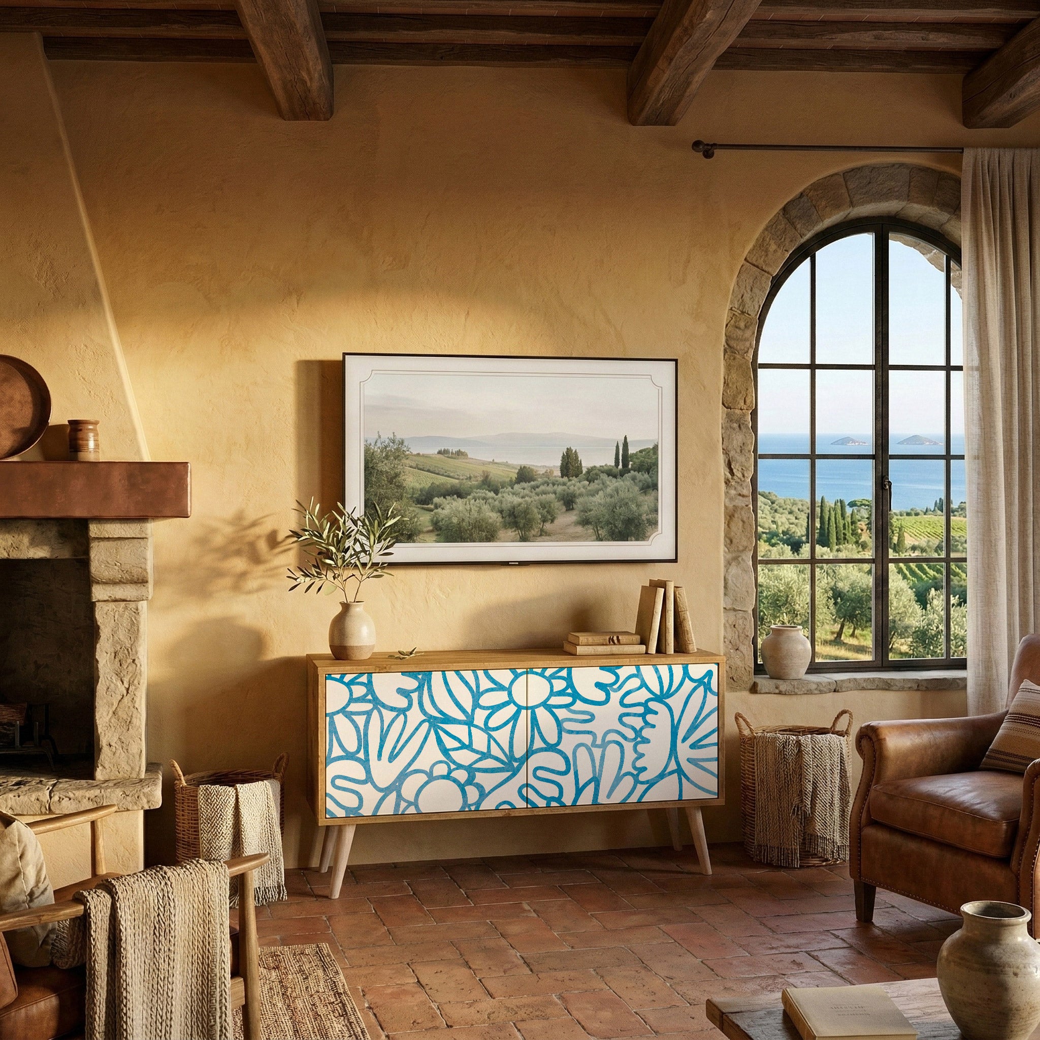 BLOOMY MORNING Mueble de TV Compacto de 2 puertas