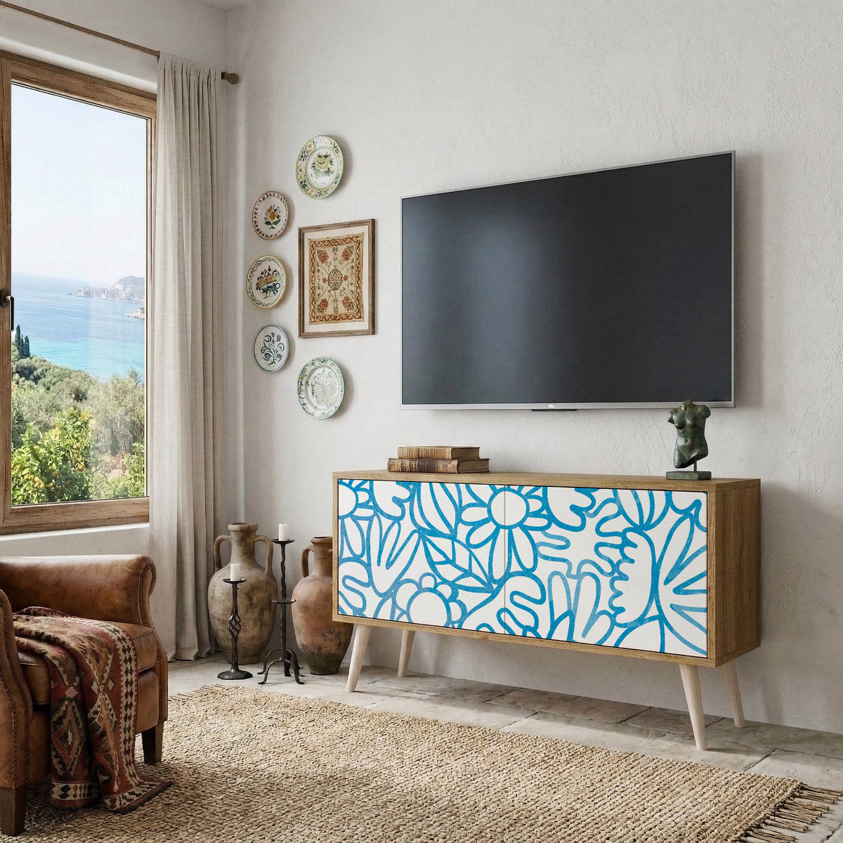 BLOOMY MORNING Mueble de TV Compacto de 2 puertas