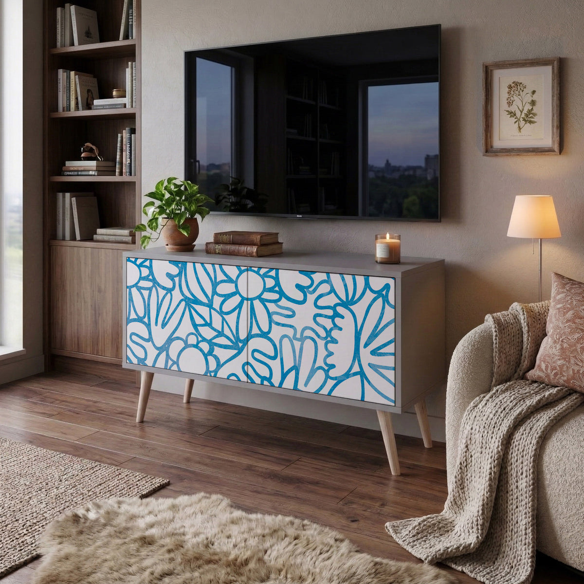 BLOOMY MORNING Mueble de TV Compacto de 2 puertas
