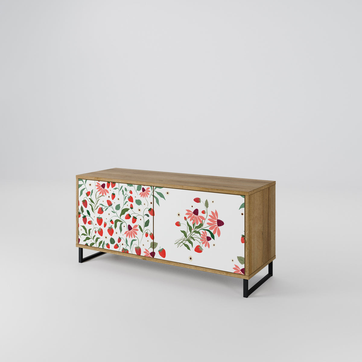 FLOWERS AND STRAWBERRIES Mueble de TV Compacto de 2 puertas