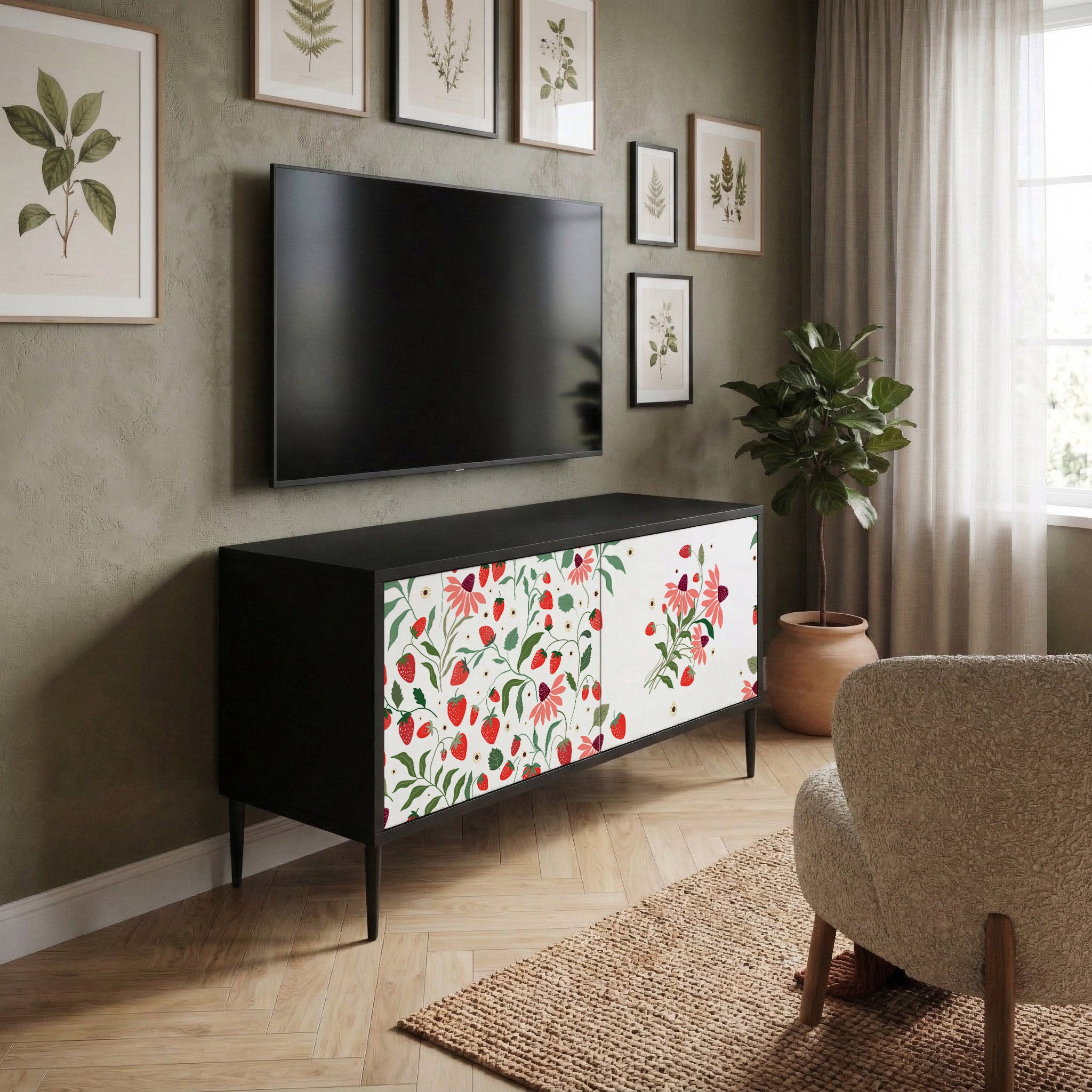 FLOWERS AND STRAWBERRIES Mueble de TV Compacto de 2 puertas
