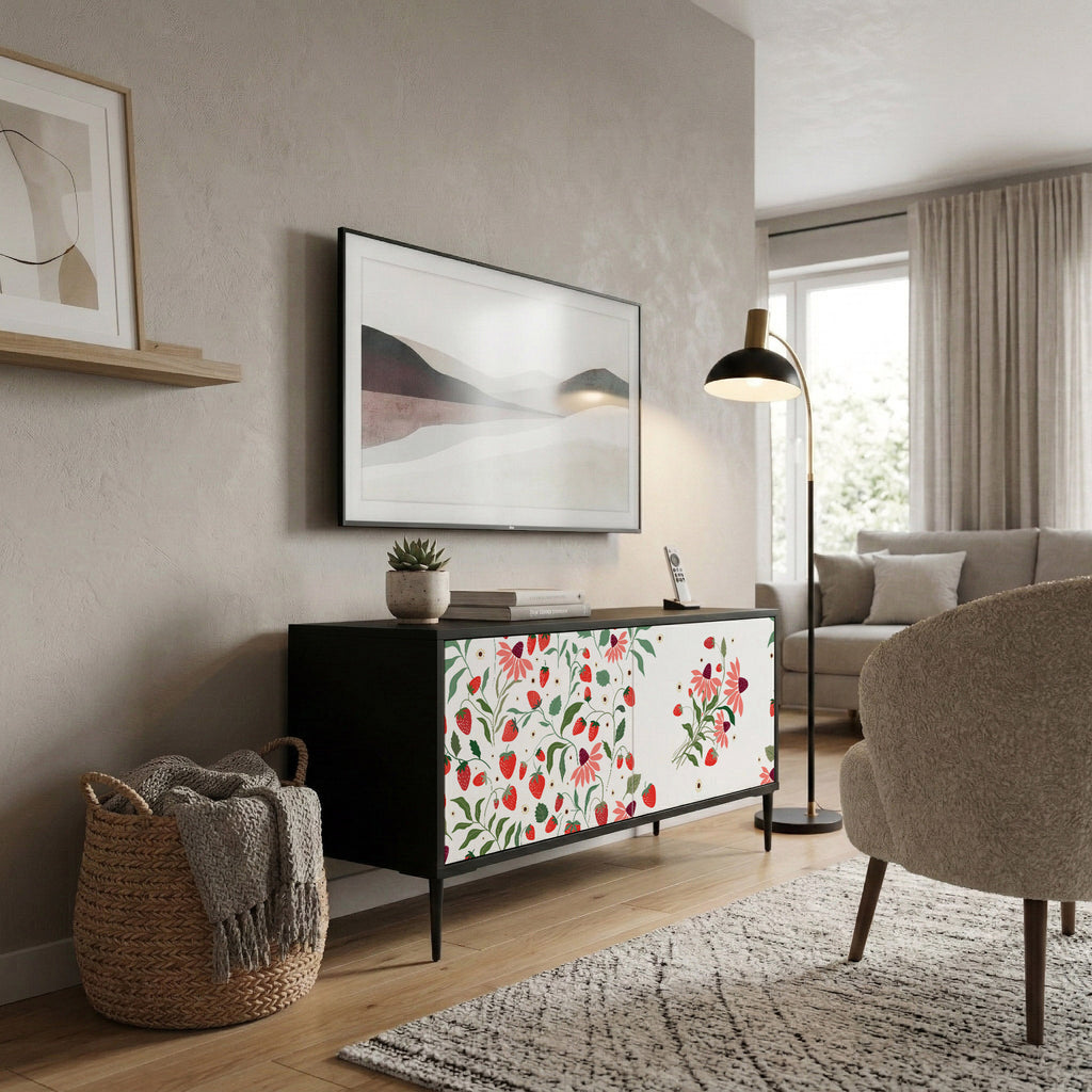 FLOWERS AND STRAWBERRIES Mueble de TV Compacto de 2 puertas