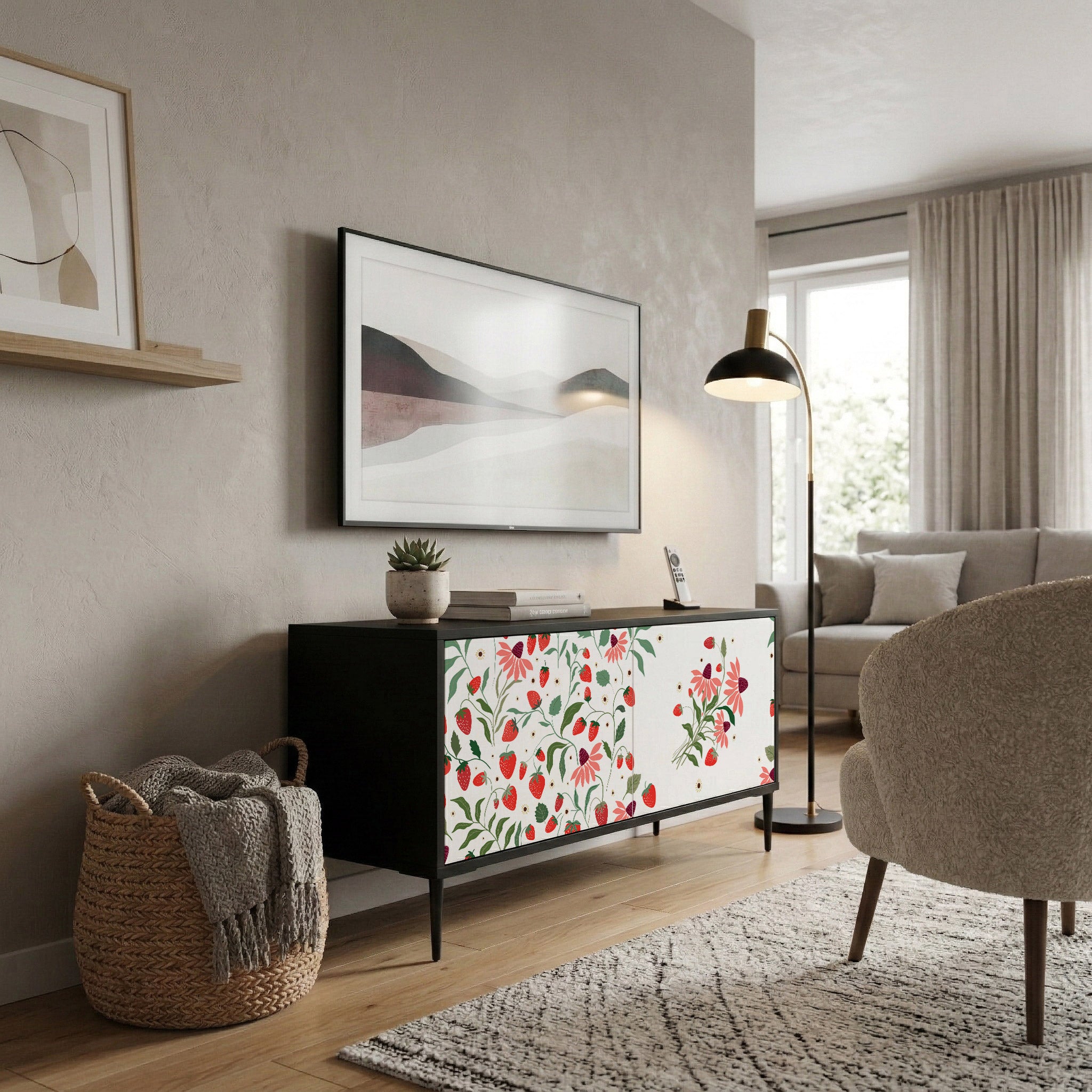 FLOWERS AND STRAWBERRIES Mueble de TV Compacto de 2 puertas