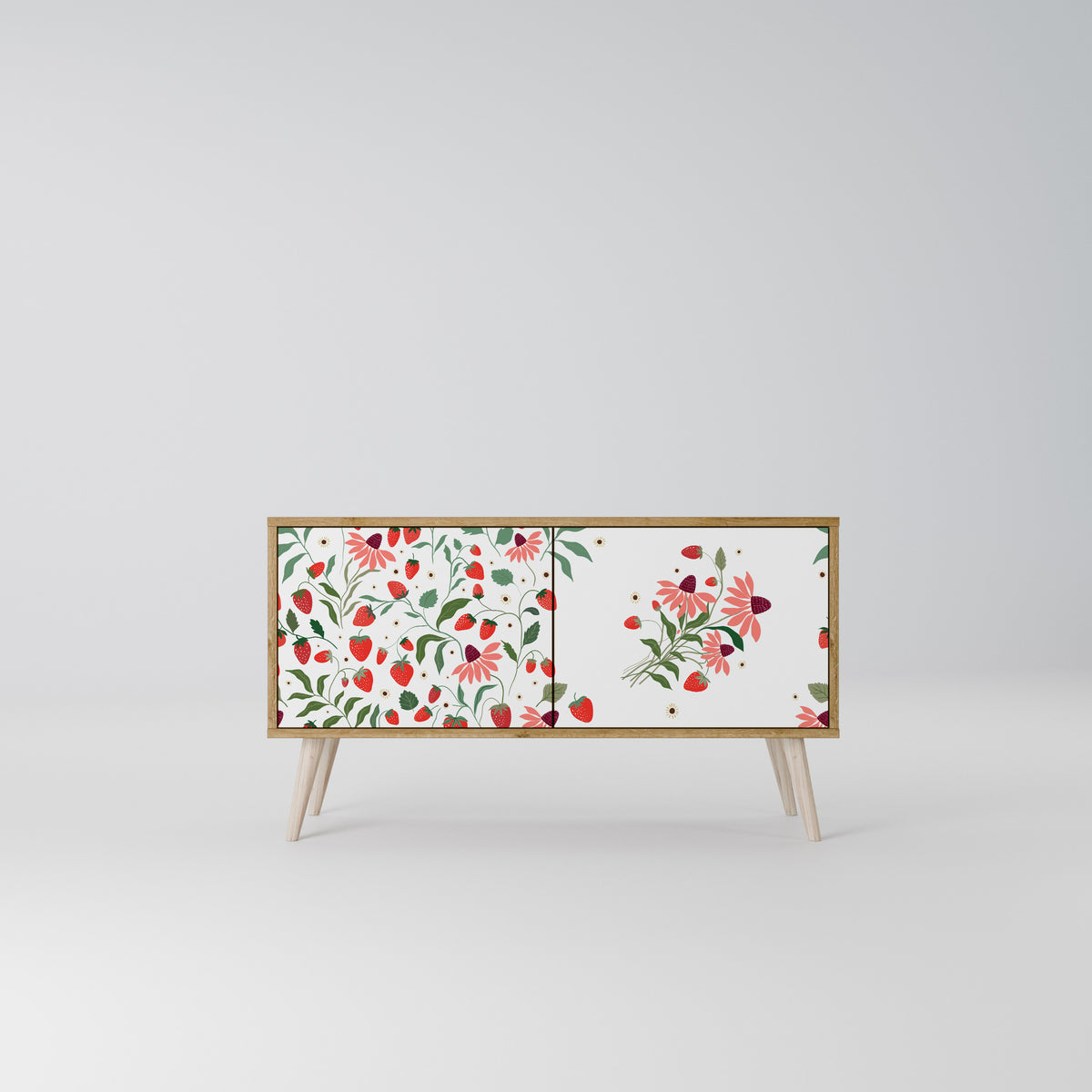 FLOWERS AND STRAWBERRIES Mueble de TV Compacto de 2 puertas