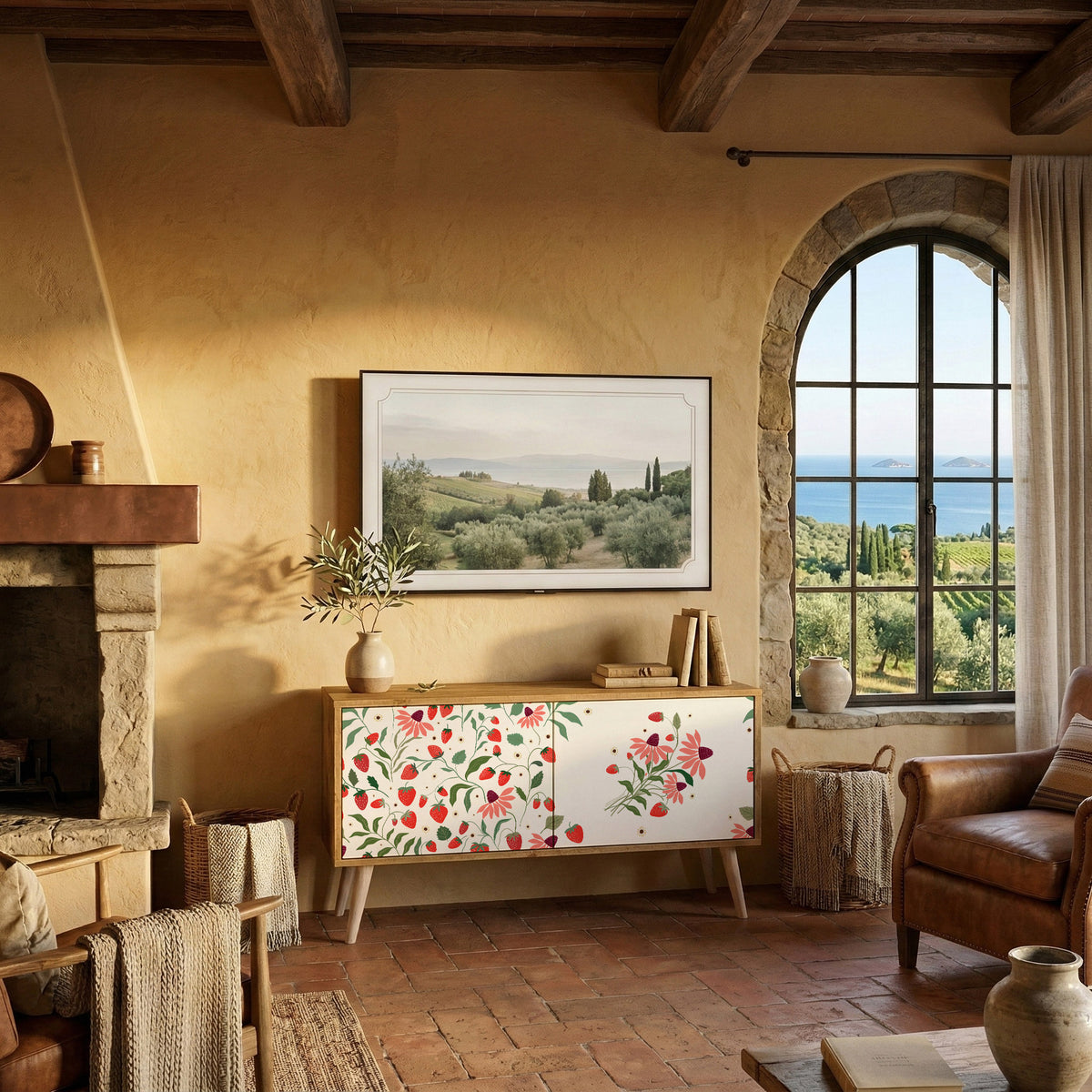 FLOWERS AND STRAWBERRIES Mueble de TV Compacto de 2 puertas