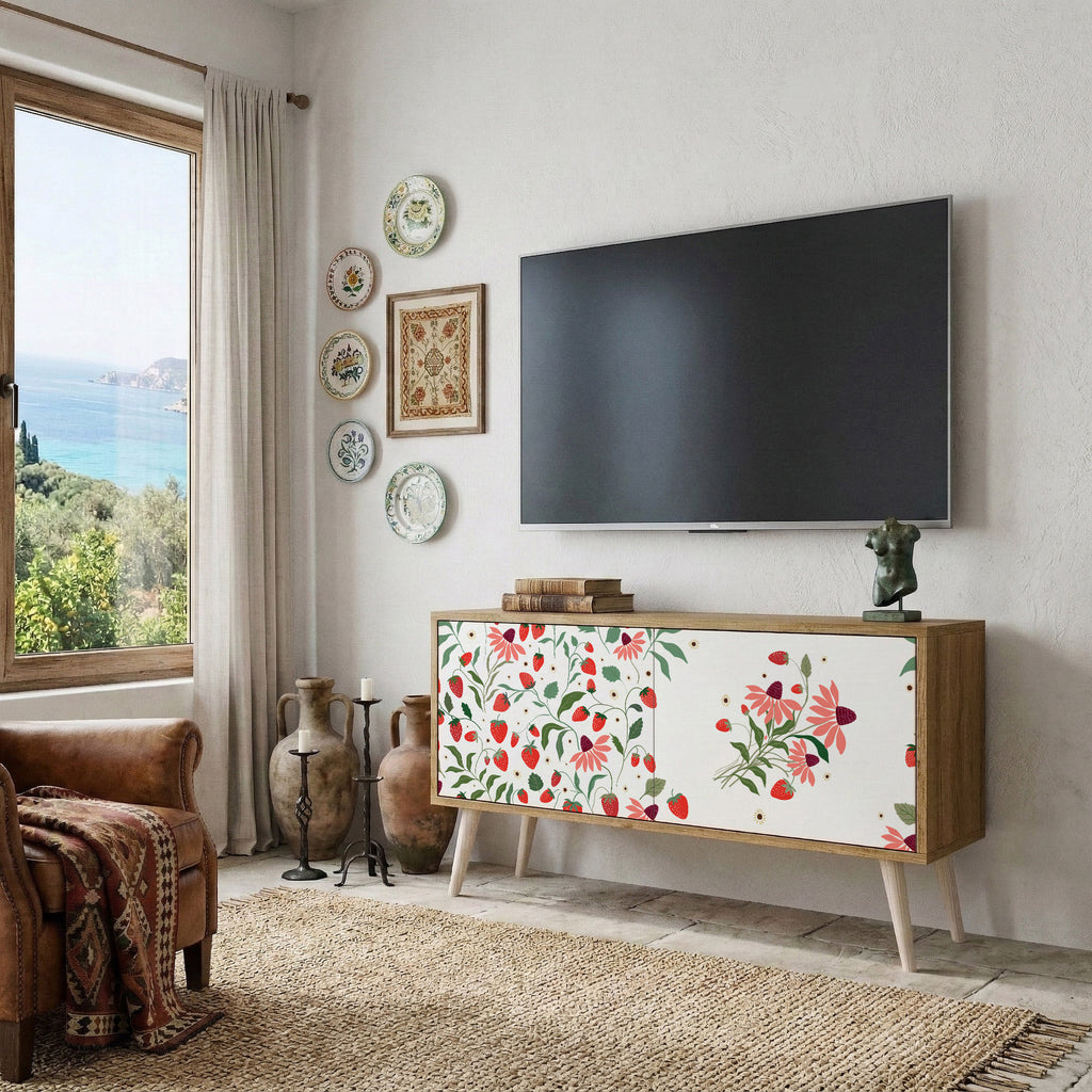 FLOWERS AND STRAWBERRIES Mueble de TV Compacto de 2 puertas