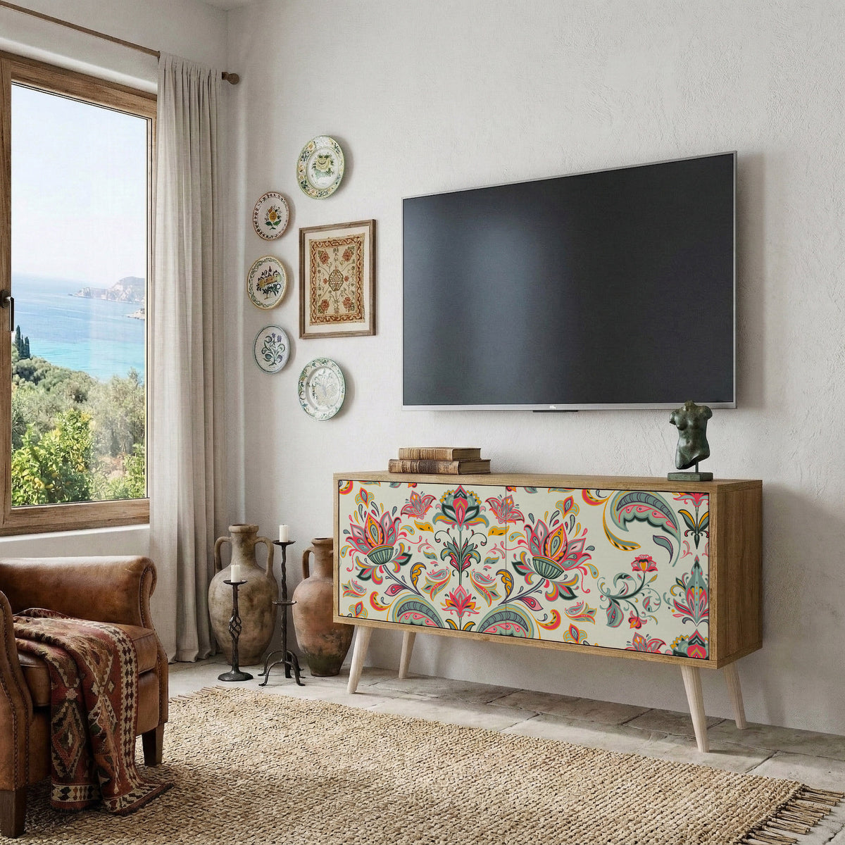 ORGANIC FOLKLORE Mueble de TV Compacto de 2 puertas