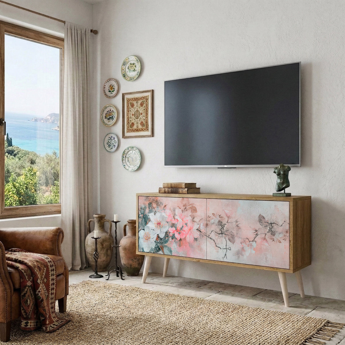 CHERRY BLOSSOM Mueble de TV Compacto de 2 puertas