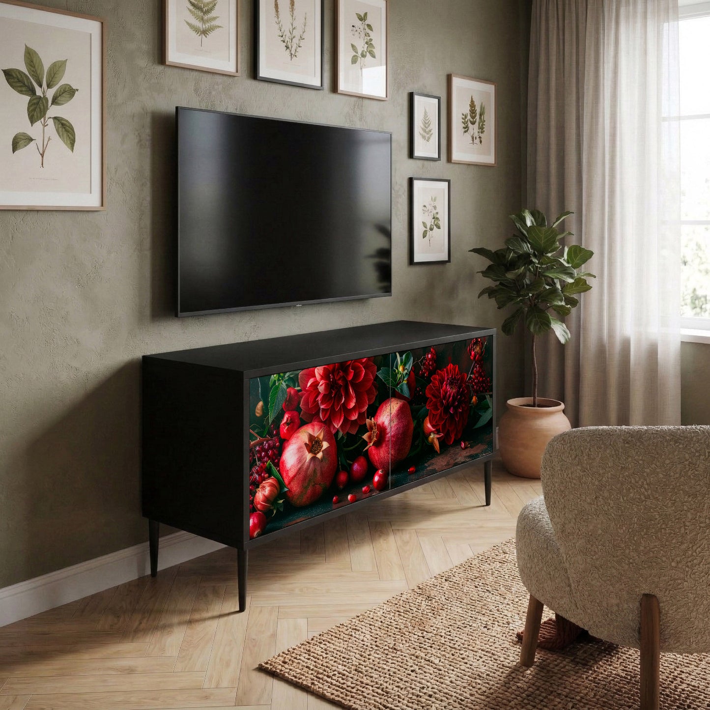 DAHLIAS AND POMEGRANATES Mueble de TV Compacto de 2 puertas
