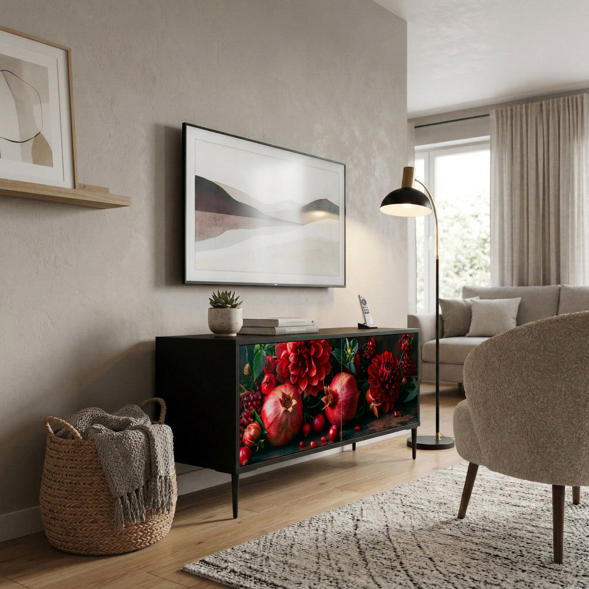 DAHLIAS AND POMEGRANATES Mueble de TV Compacto de 2 puertas
