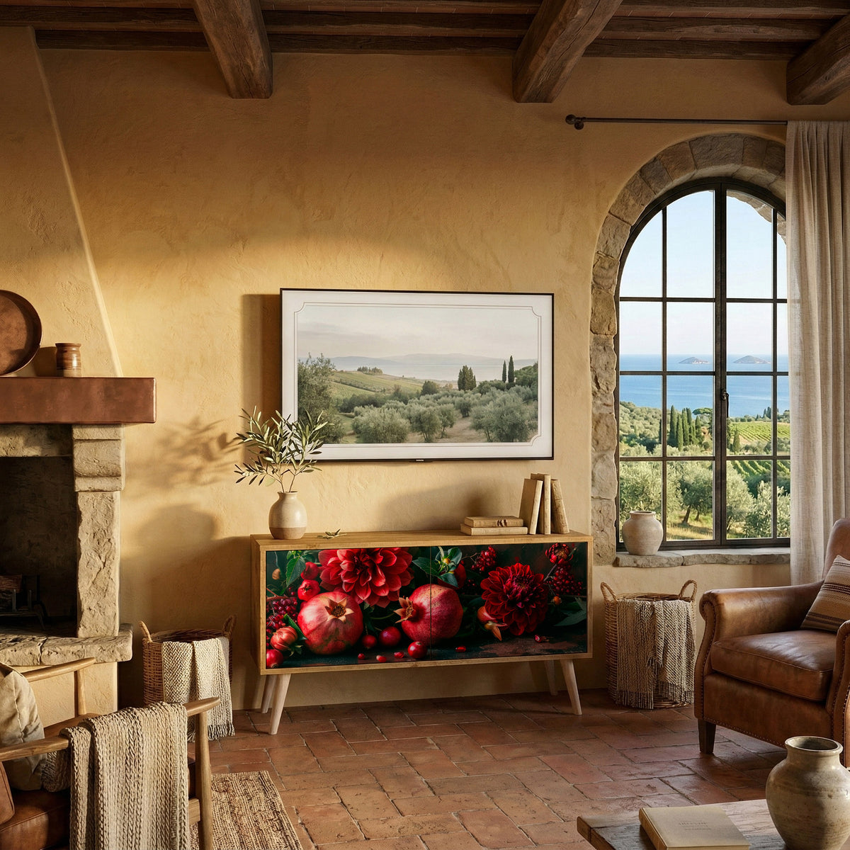 DAHLIAS AND POMEGRANATES Mueble de TV Compacto de 2 puertas