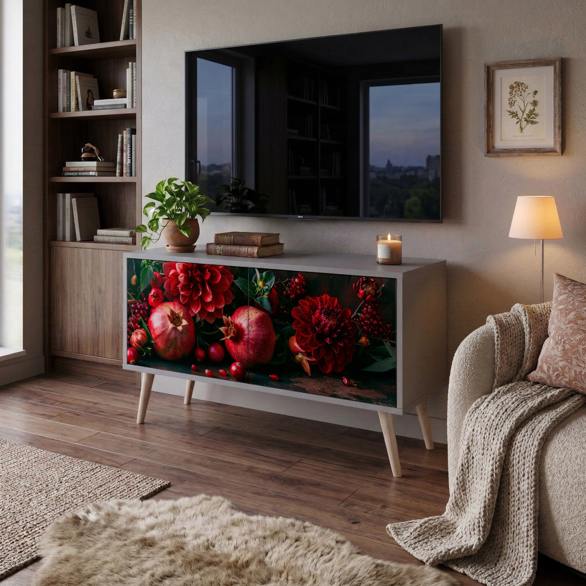 DAHLIAS AND POMEGRANATES Mueble de TV Compacto de 2 puertas