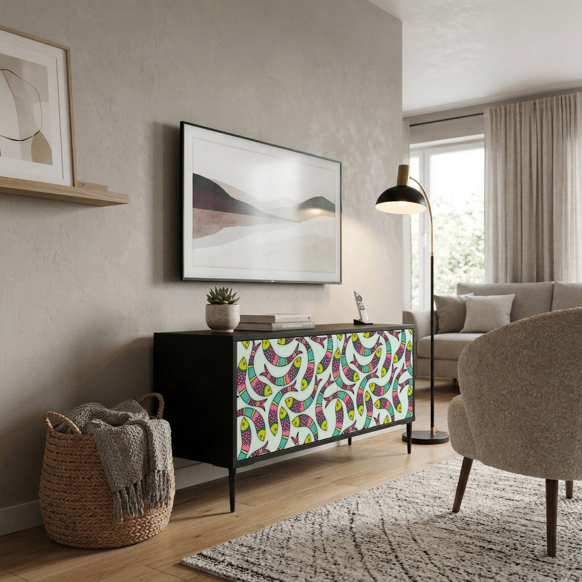 INDIAN FISH Mueble de TV Compacto de 2 puertas