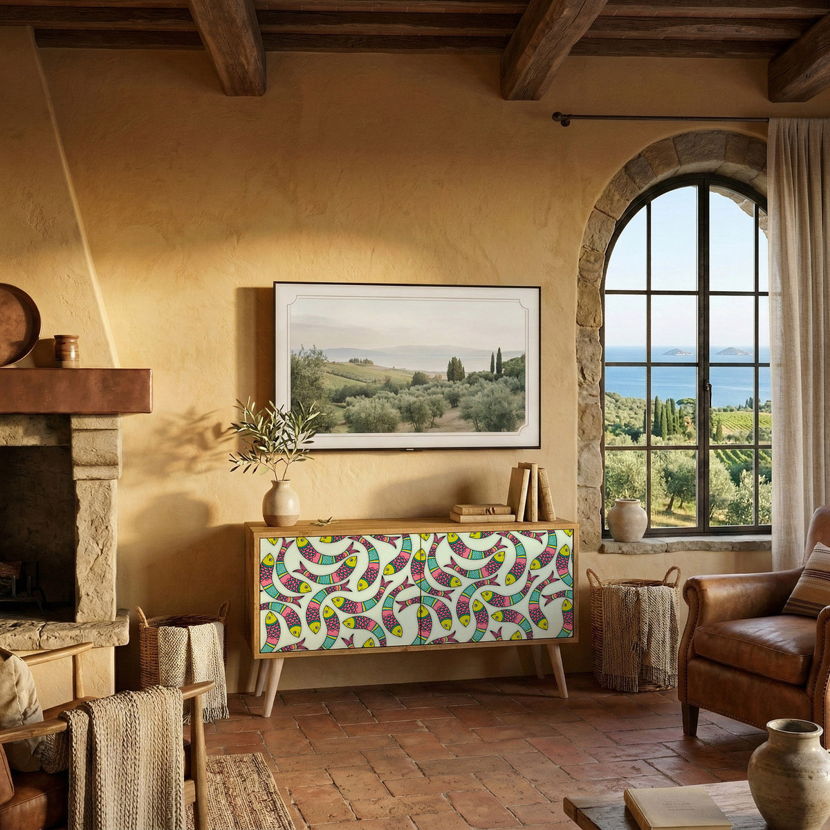 INDIAN FISH Mueble de TV Compacto de 2 puertas