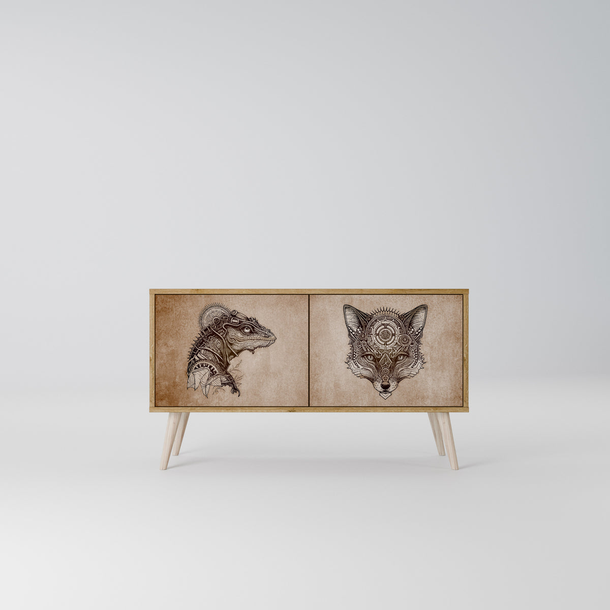 STEAMPUNK CLAN Mueble de TV Compacto de 2 puertas