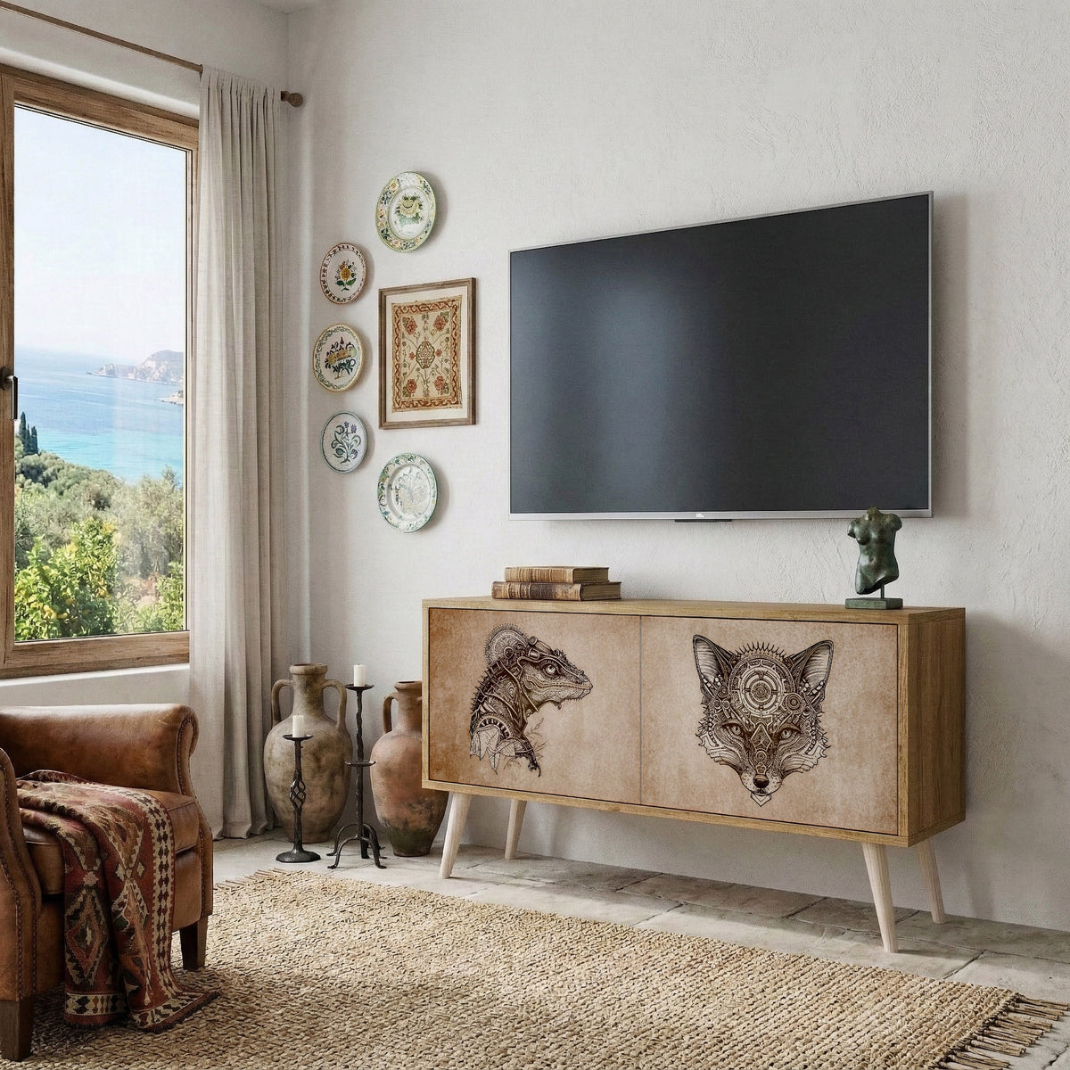 STEAMPUNK CLAN Mueble de TV Compacto de 2 puertas