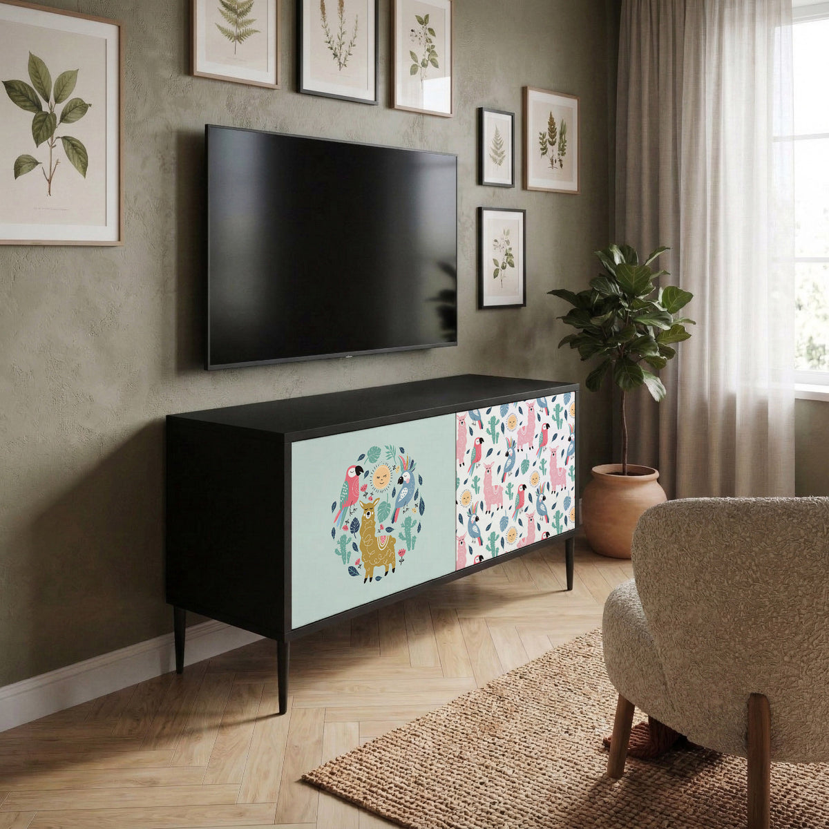 COLORFUL ALPACAS Mueble de TV Compacto de 2 puertas