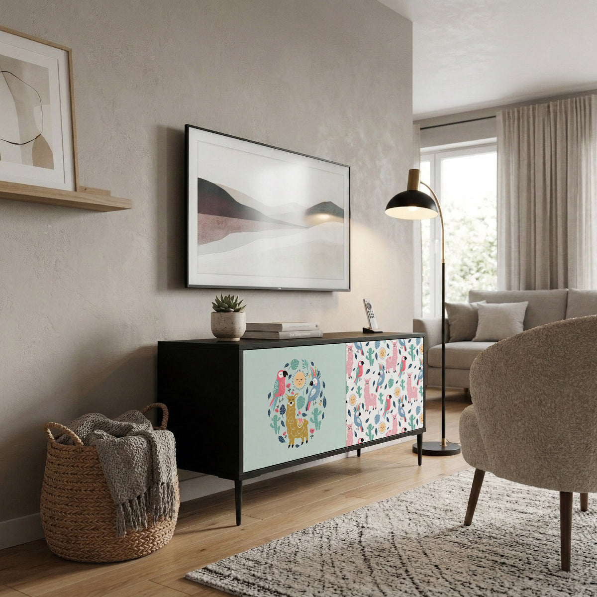 COLORFUL ALPACAS Mueble de TV Compacto de 2 puertas
