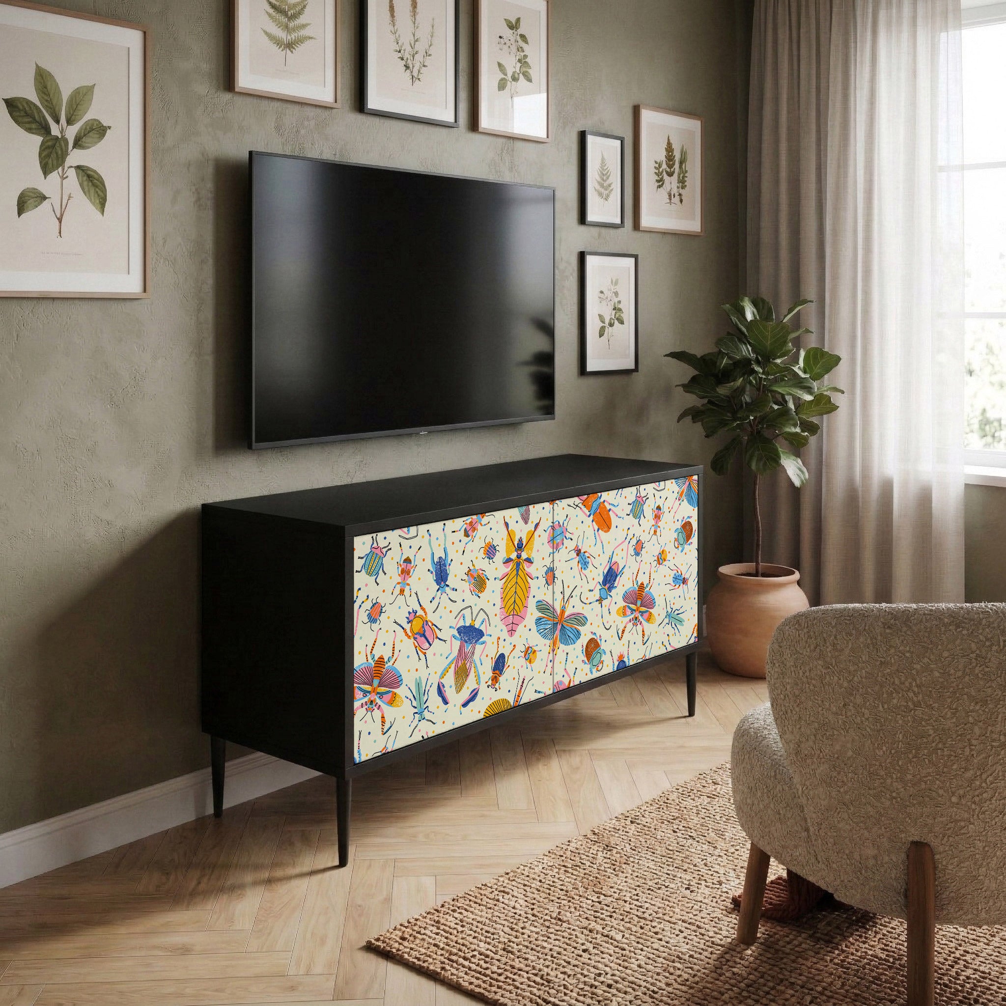 COLORFUL INSECTS Mueble de TV Compacto de 2 puertas