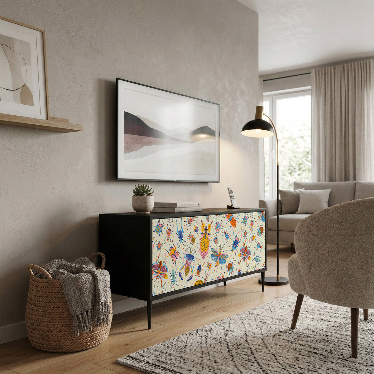 COLORFUL INSECTS Compact 2-Door TV Cabinet