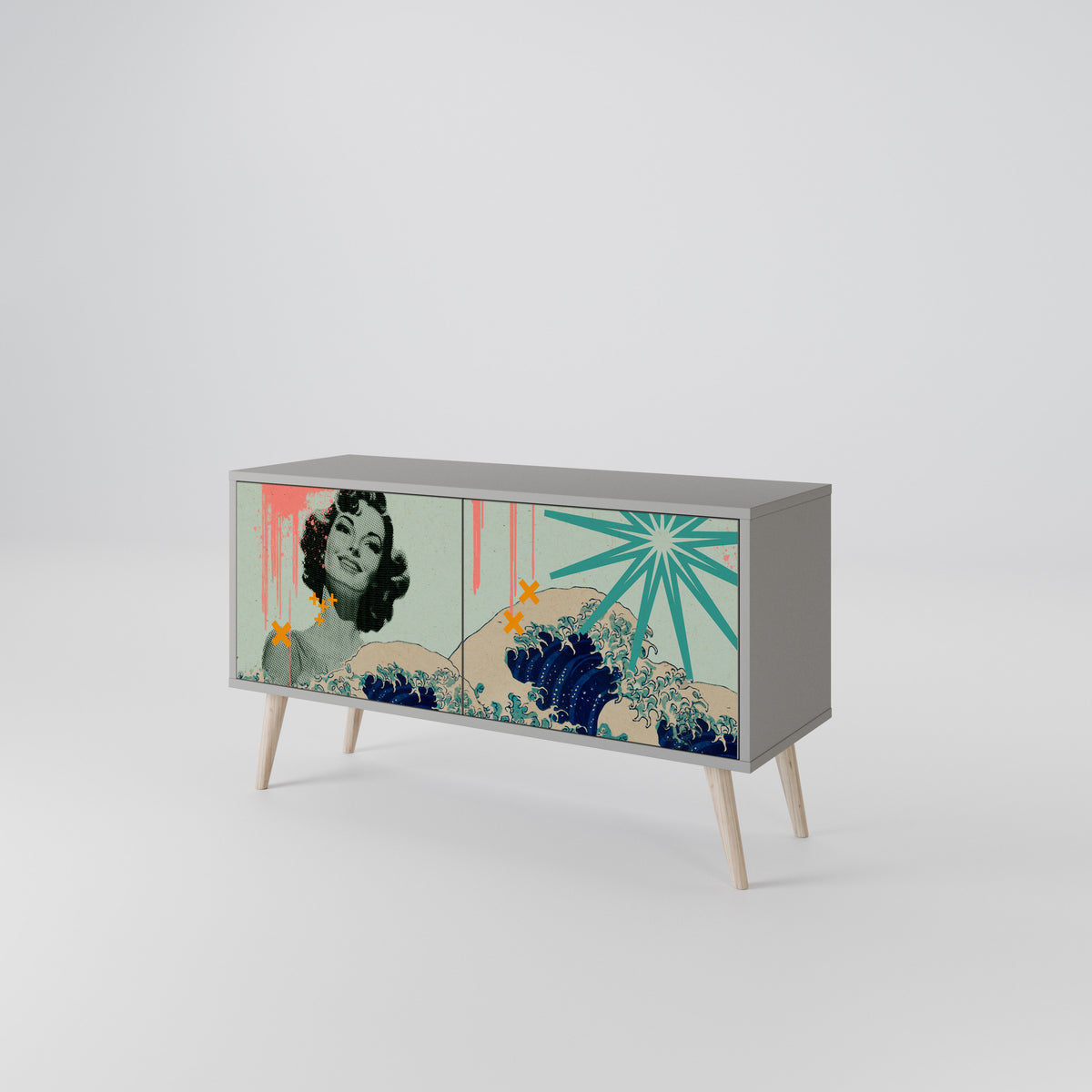 KANAGAWA BEAUTY Mueble de TV Compacto de 2 puertas