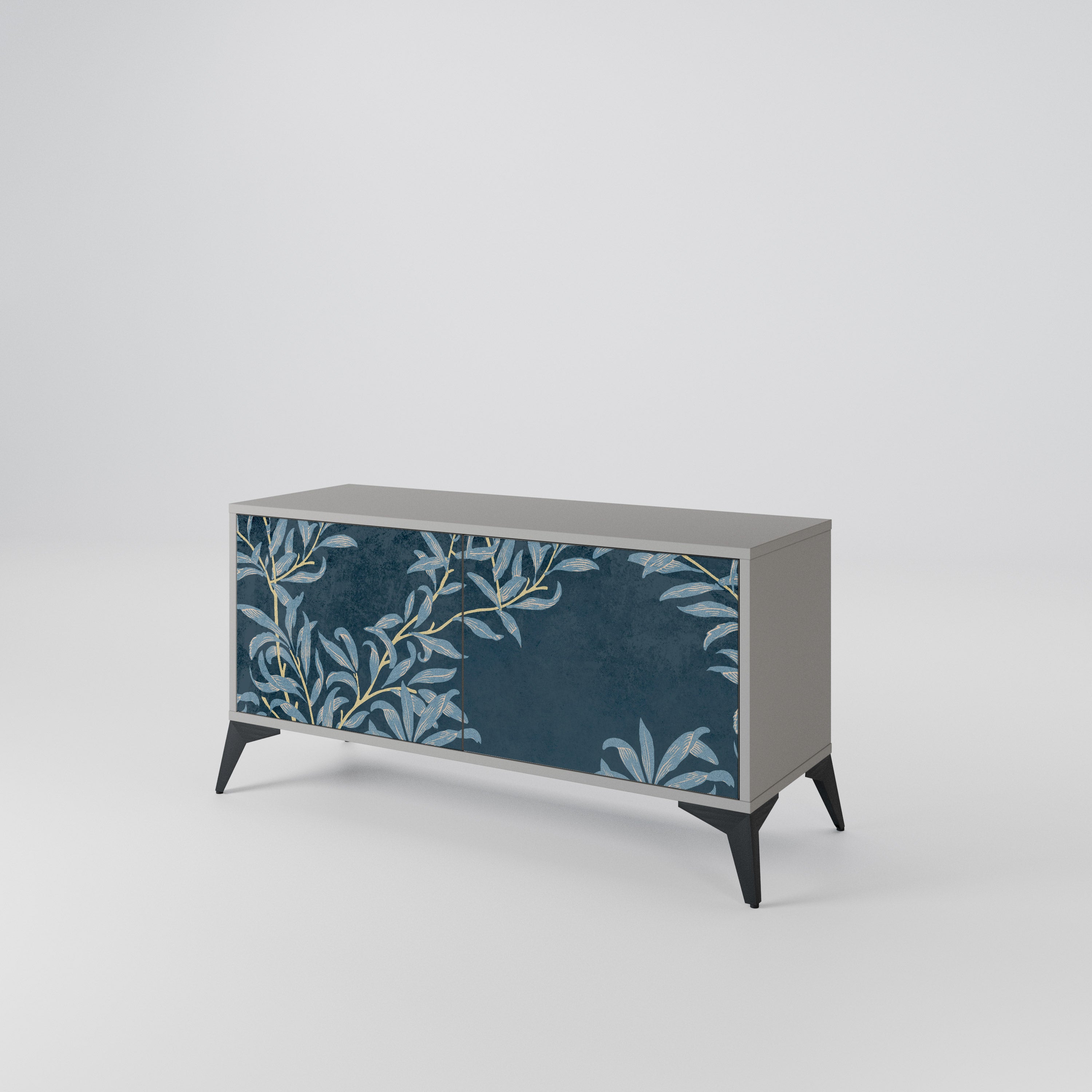 BLUE LEAVES Mueble de TV Compacto de 2 puertas