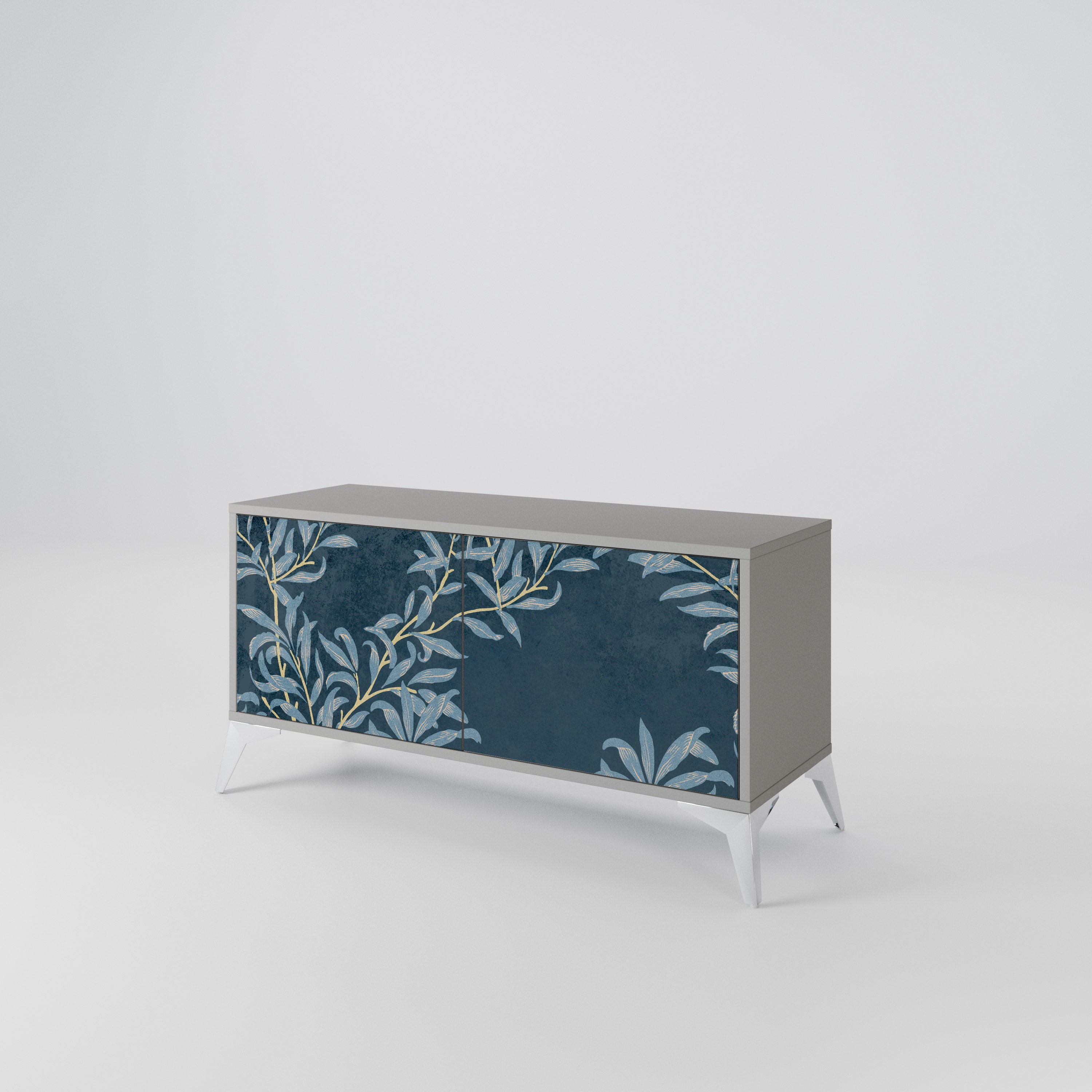 BLUE LEAVES Mueble de TV Compacto de 2 puertas