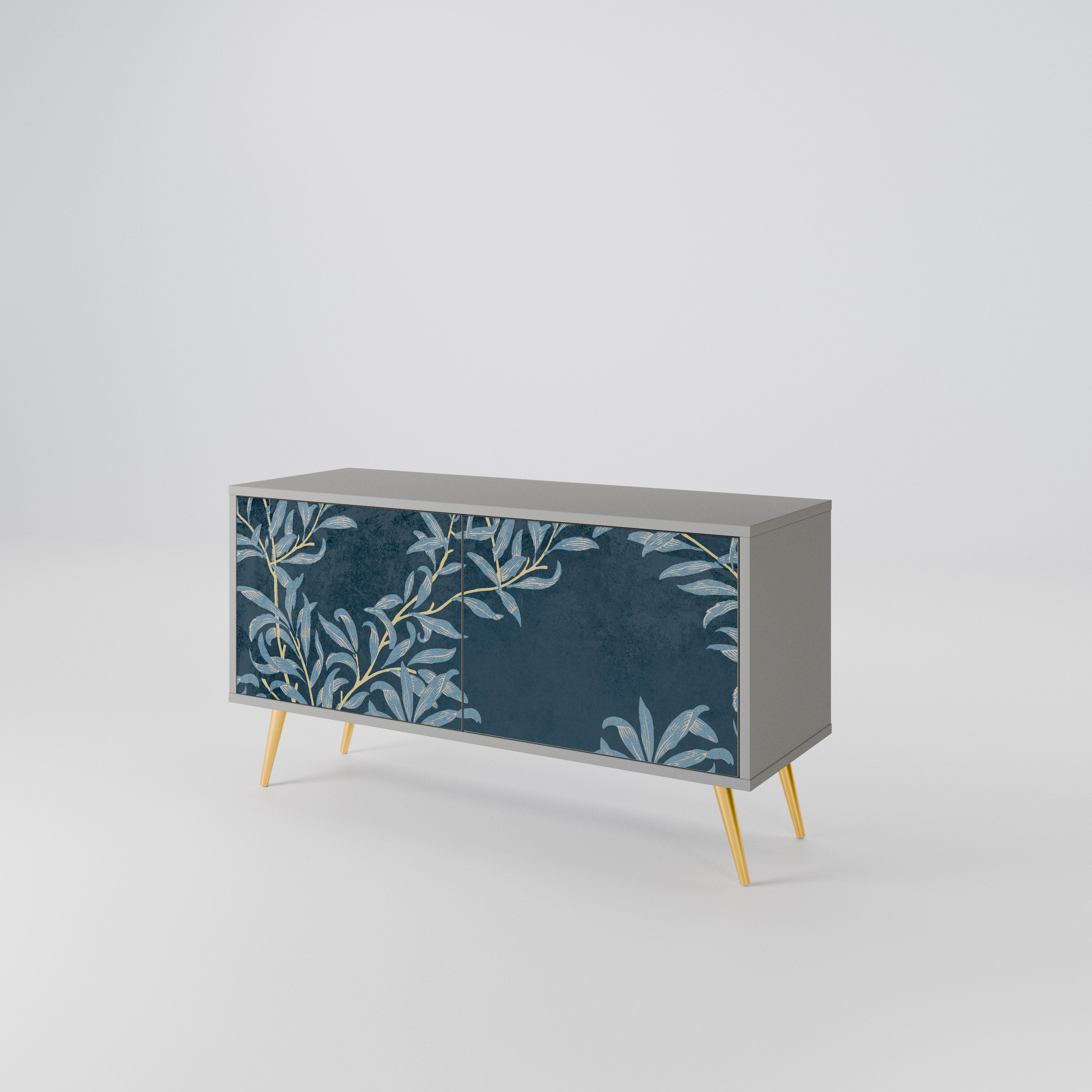 BLUE LEAVES Mueble de TV Compacto de 2 puertas