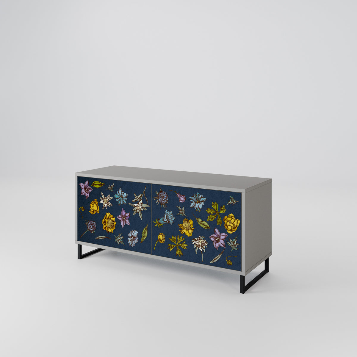 FLOWERS ON NAVY BLUE Mueble de TV Compacto de 2 puertas