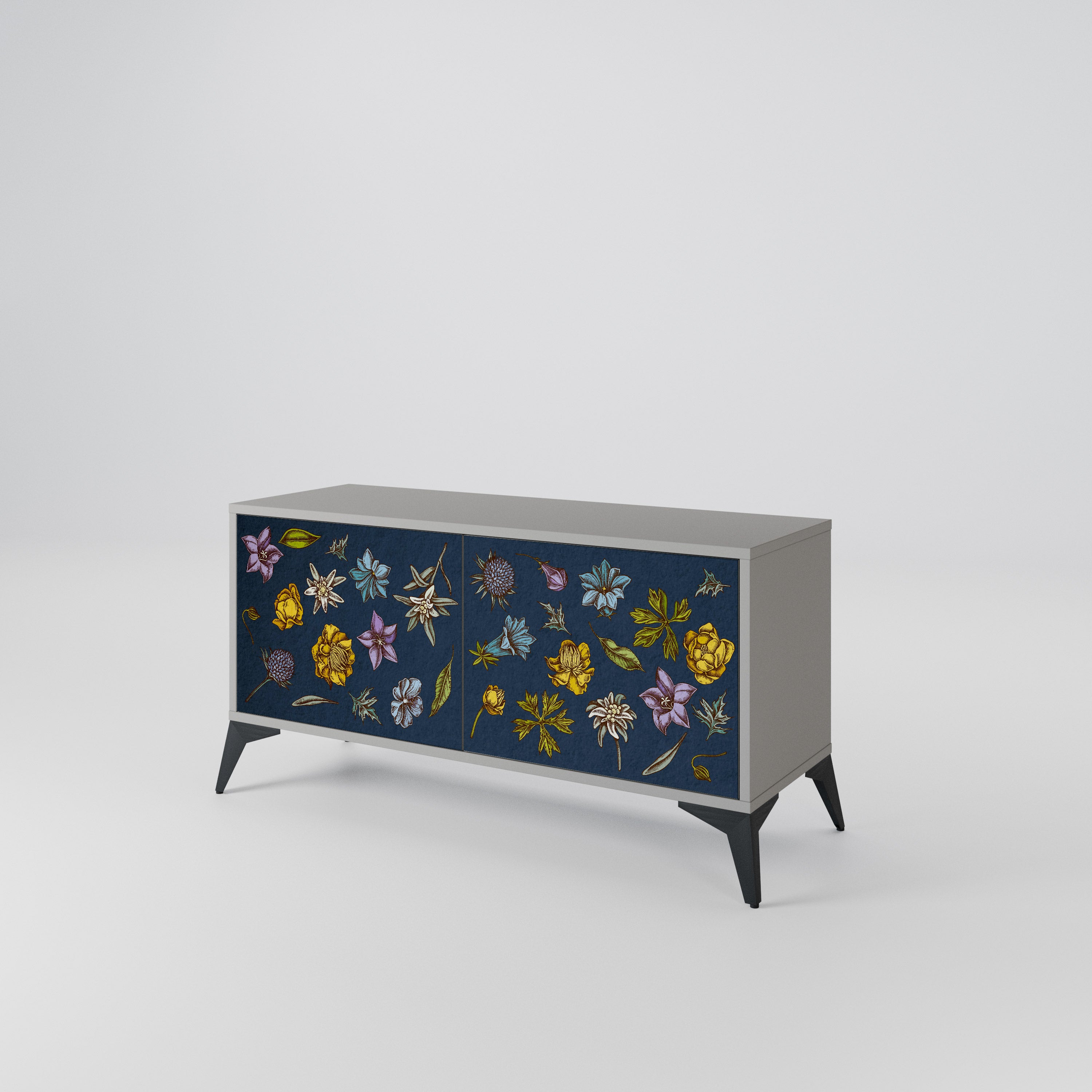 FLOWERS ON NAVY BLUE Mueble de TV Compacto de 2 puertas