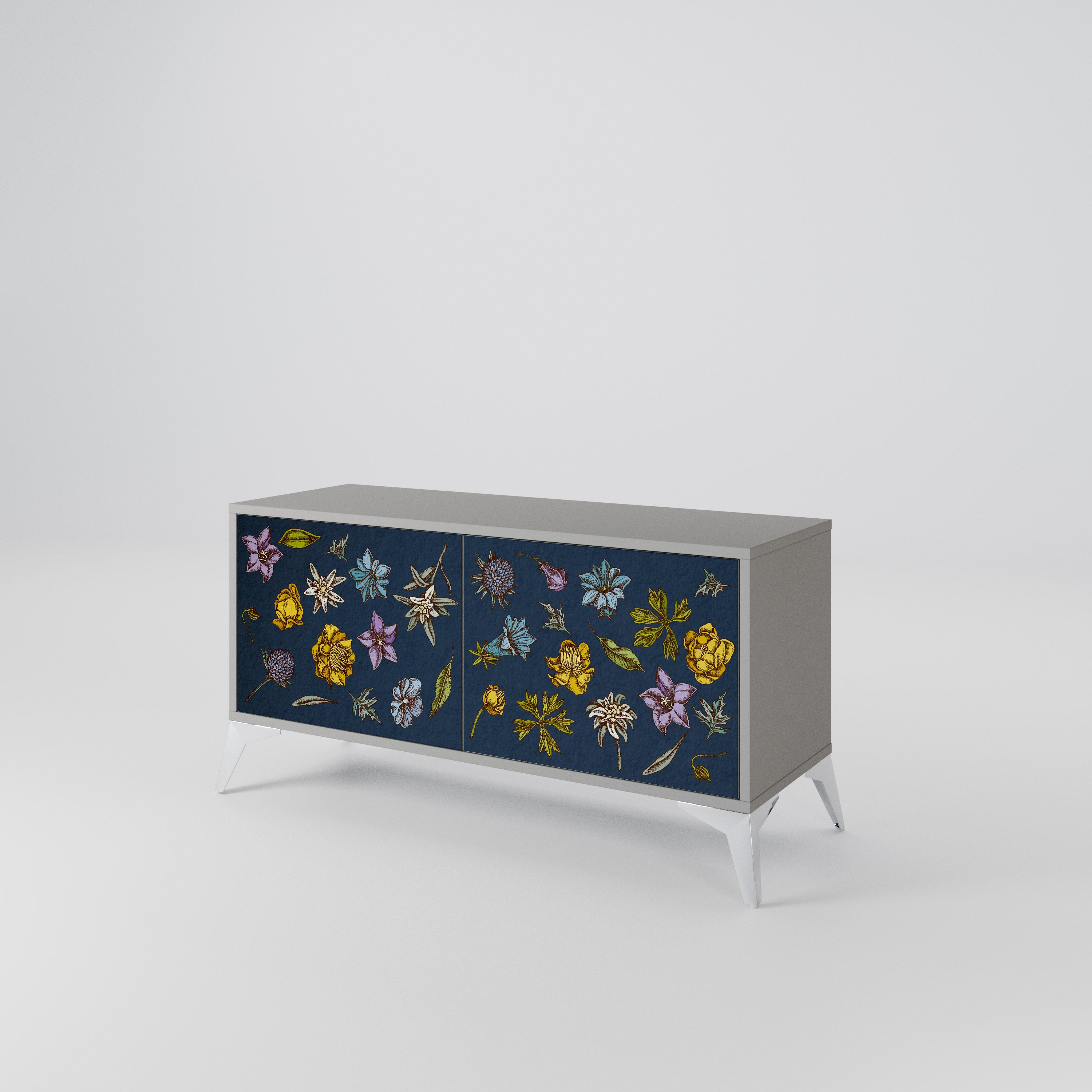 FLOWERS ON NAVY BLUE Mueble de TV Compacto de 2 puertas