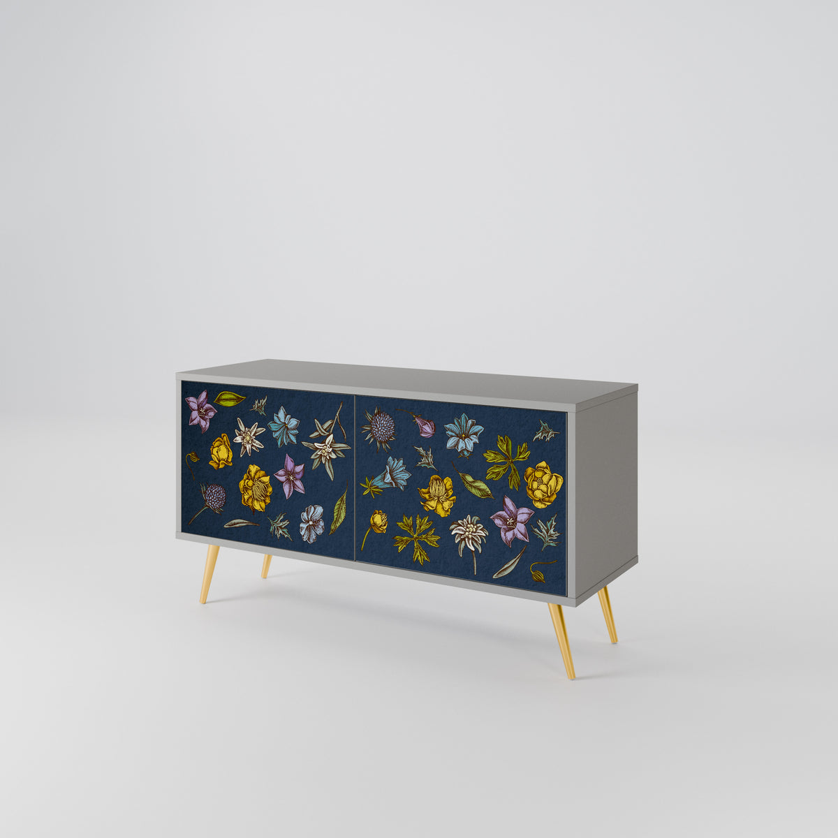 FLOWERS ON NAVY BLUE Mueble de TV Compacto de 2 puertas