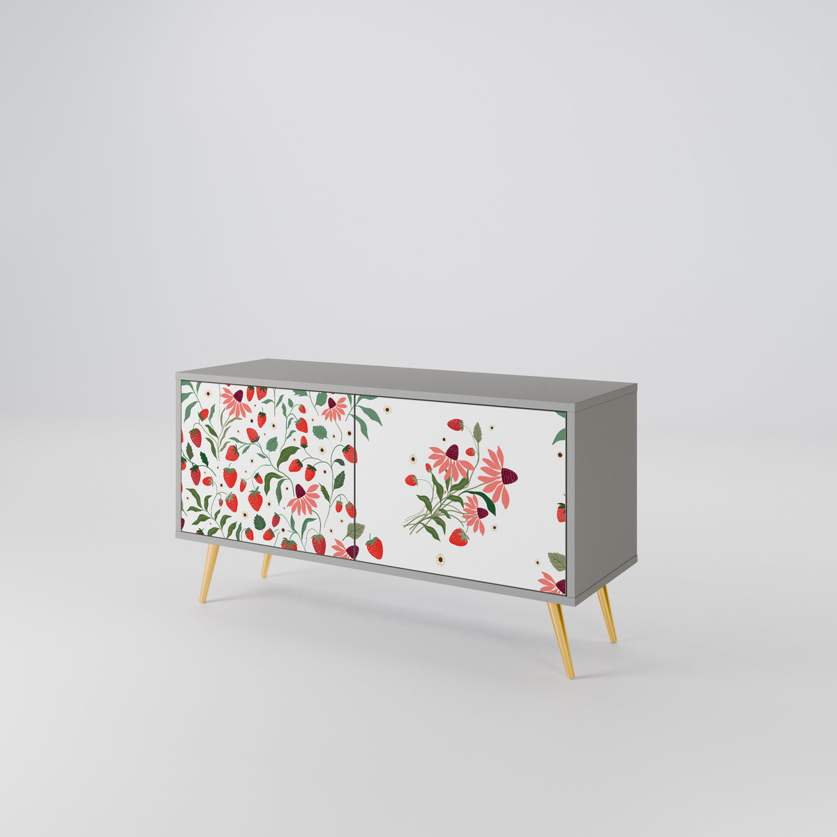 FLOWERS AND STRAWBERRIES Mueble de TV Compacto de 2 puertas