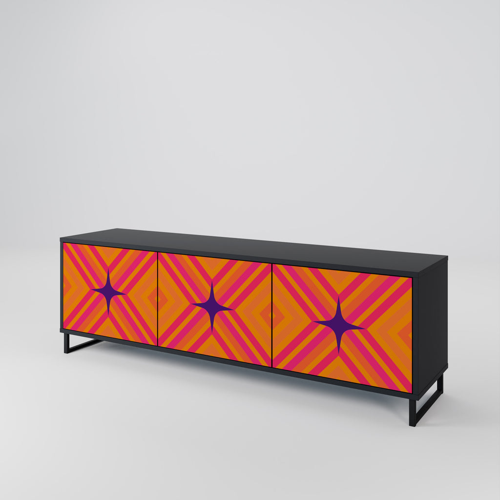 Mueble de TV de 3 puertas GEOMETRIC BRILLIANCE en acabado negro