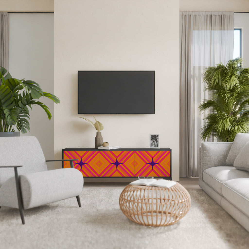 Mueble de TV de 3 puertas GEOMETRIC BRILLIANCE en acabado negro